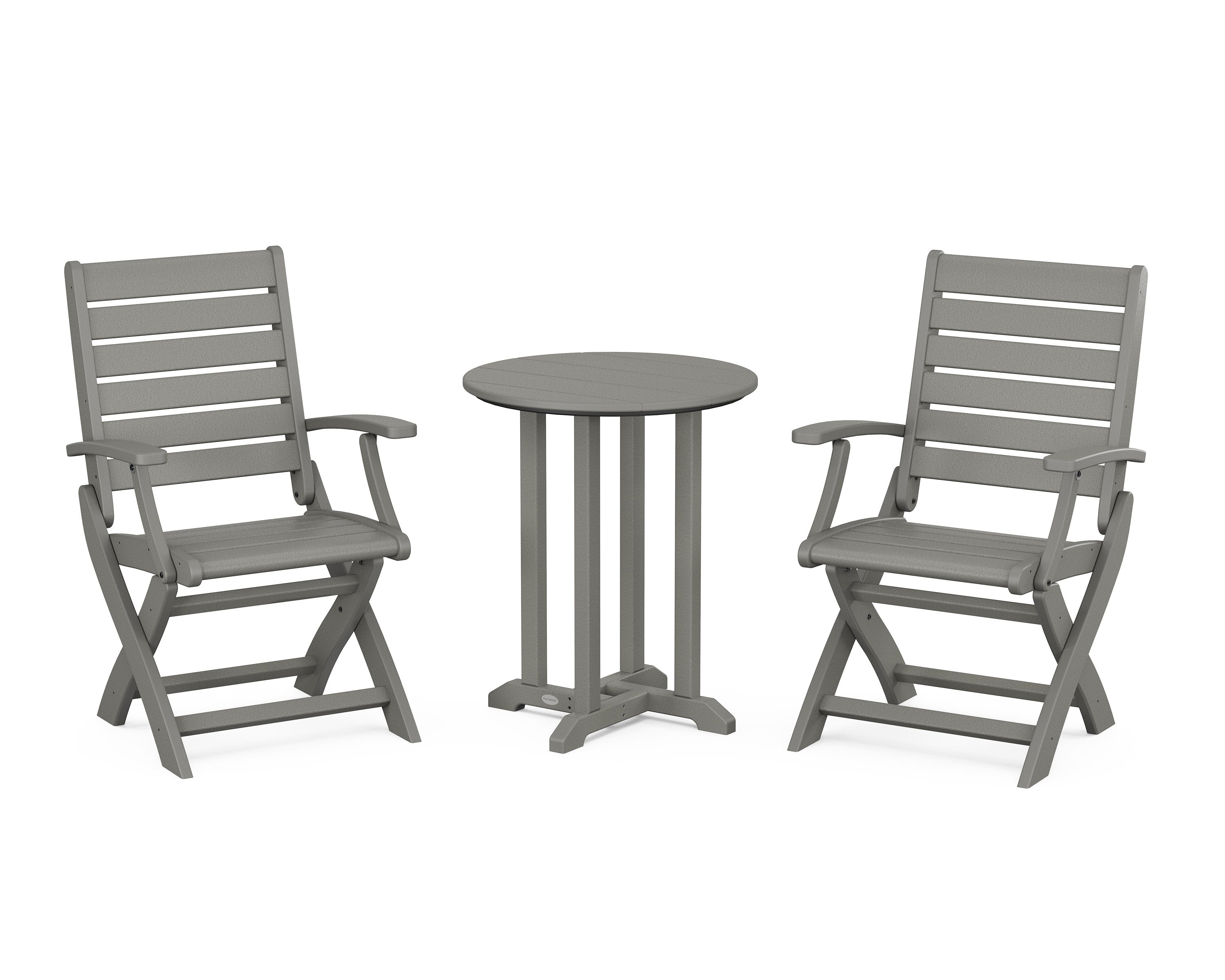 Signature Folding Chair 3-Piece Round Farmhouse Bistro Dining Set in Slate Grey