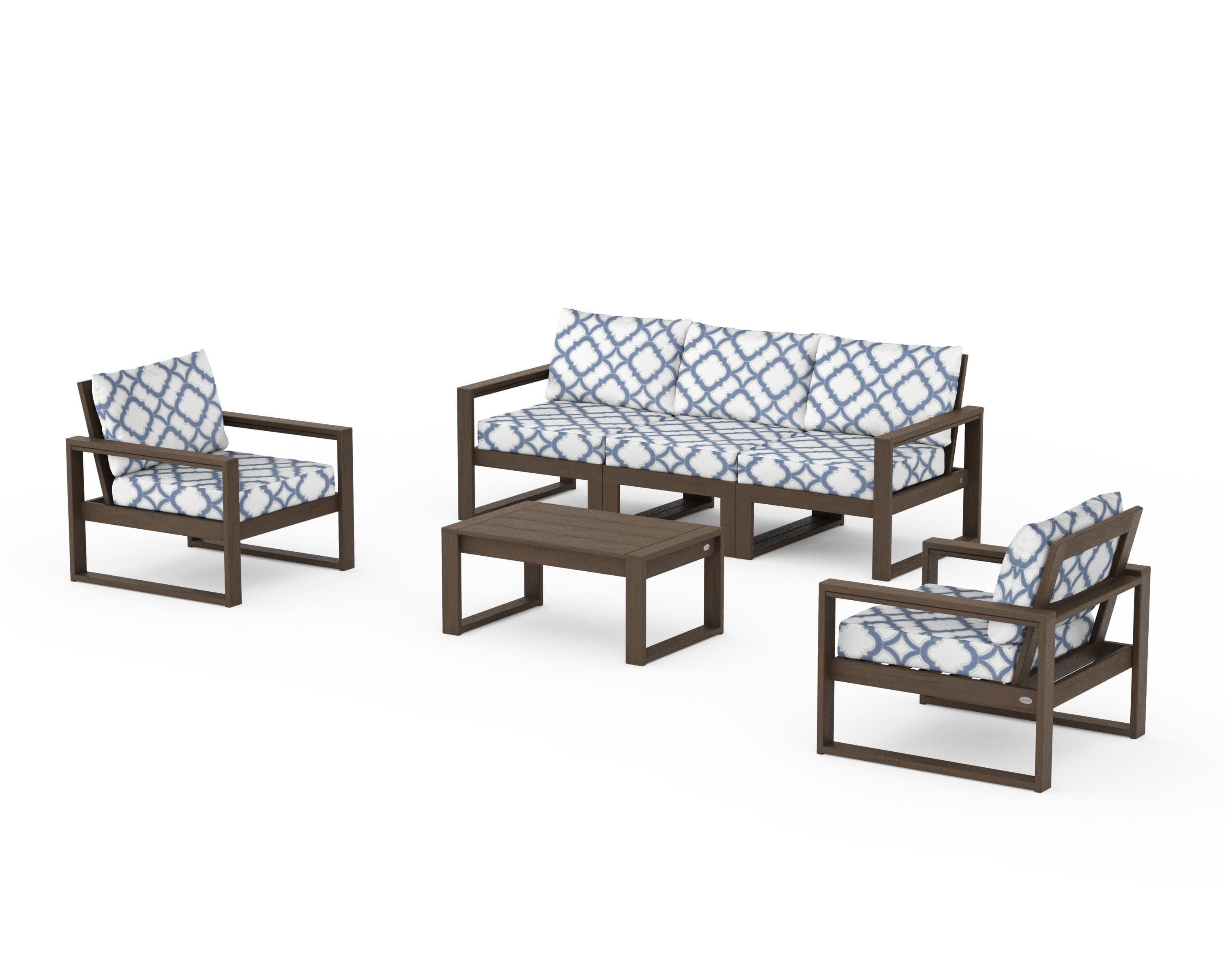 EDGE Sectional 4-Piece Deep Seating Set with Sofa in Kona / Trellis Sky Blue