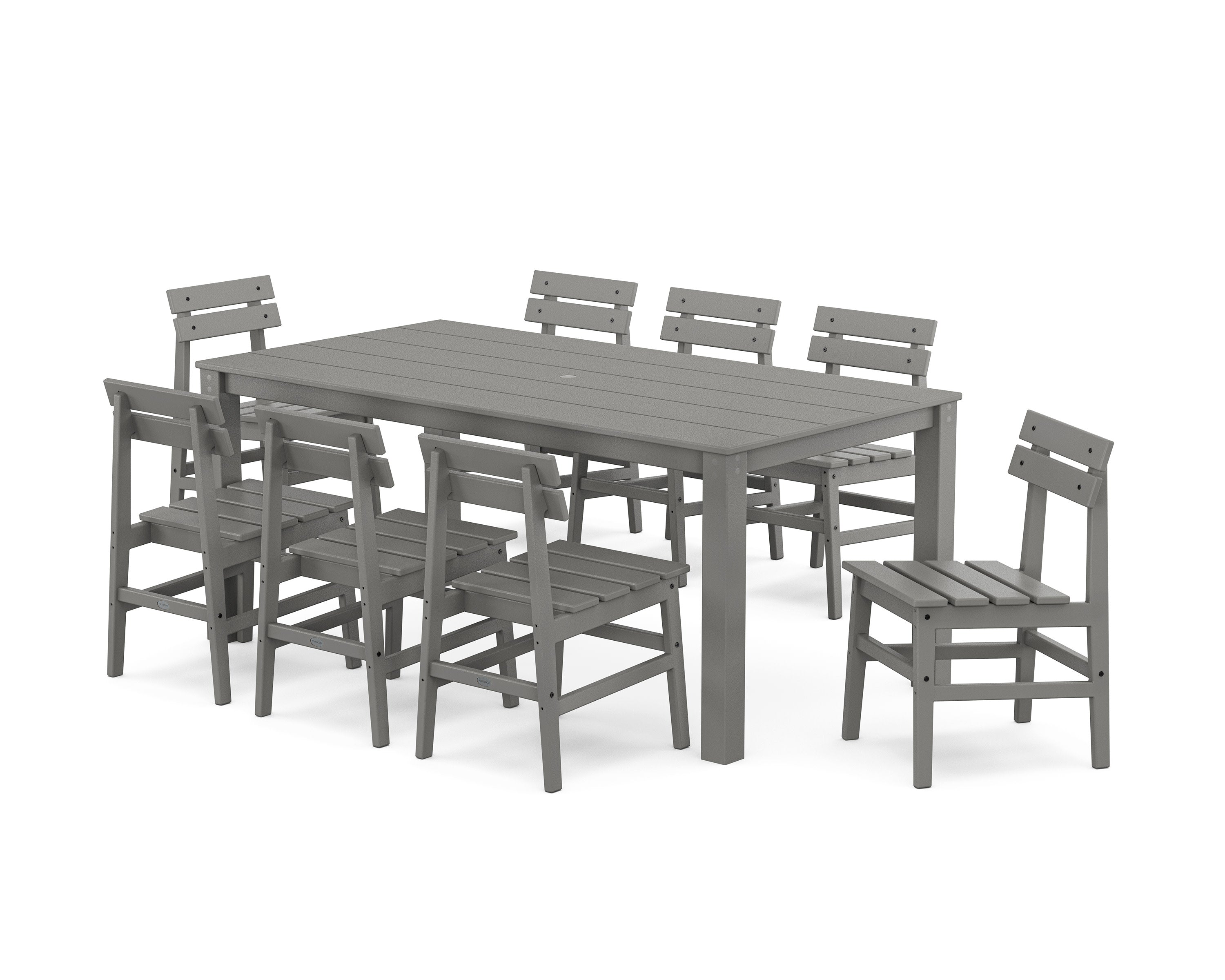 Modern Studio Plaza Chair 9-Piece Parsons Dining Set in Slate Grey