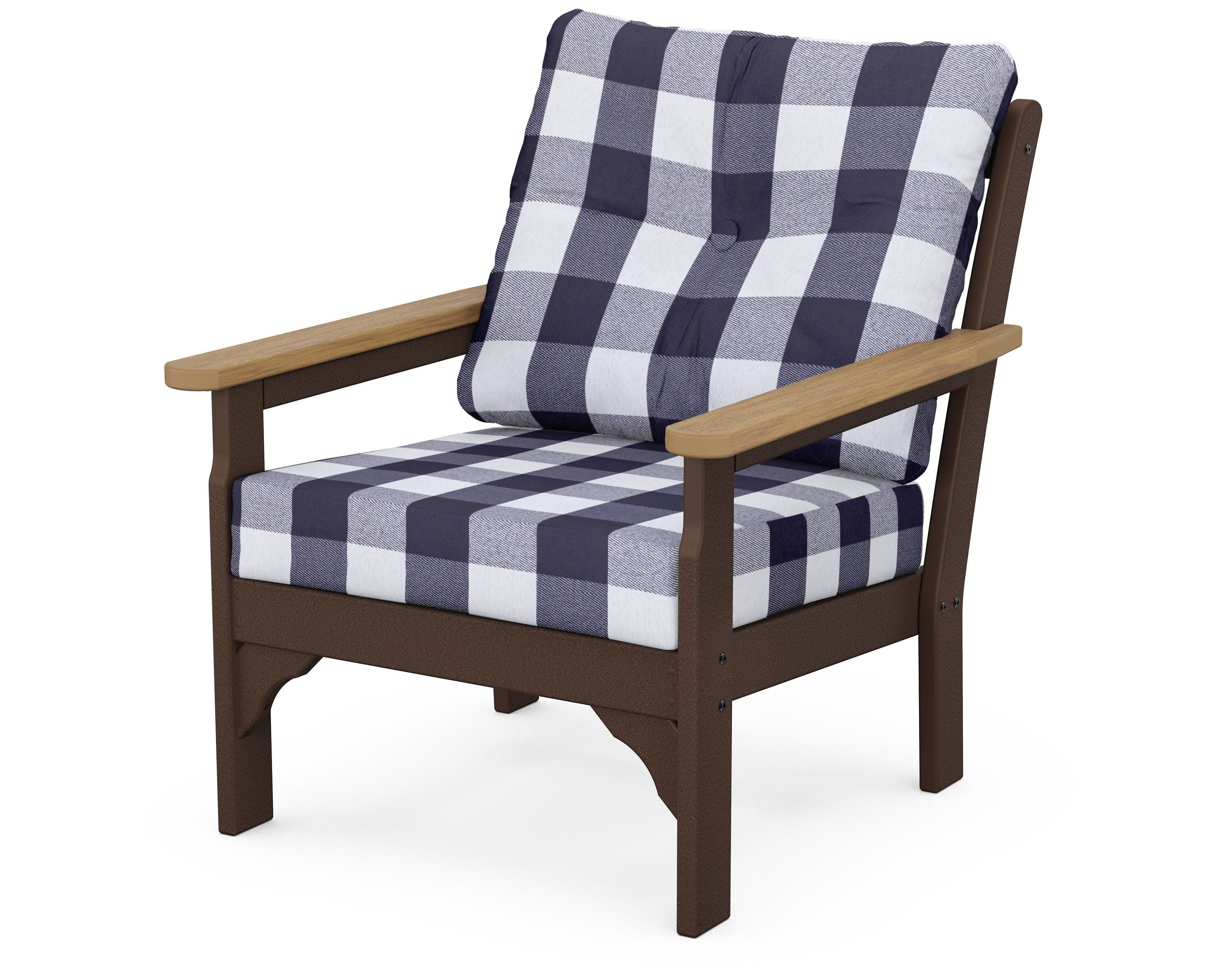 Vineyard Deep Seating Chair in Mahogany / Natural / Buffalo Plaid Navy