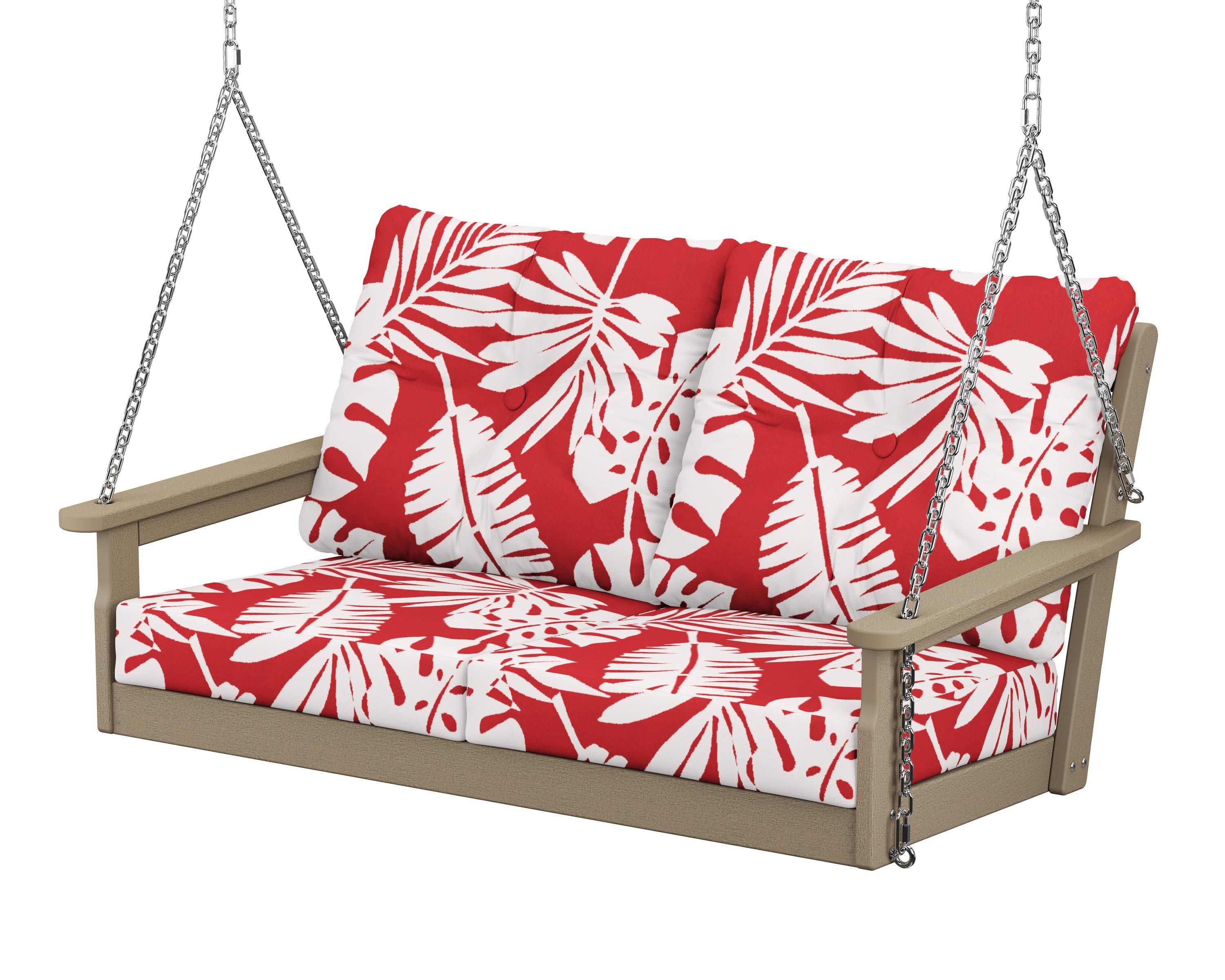 Vineyard Deep Seating Swing in Vintage Sahara / Leaf Crimson
