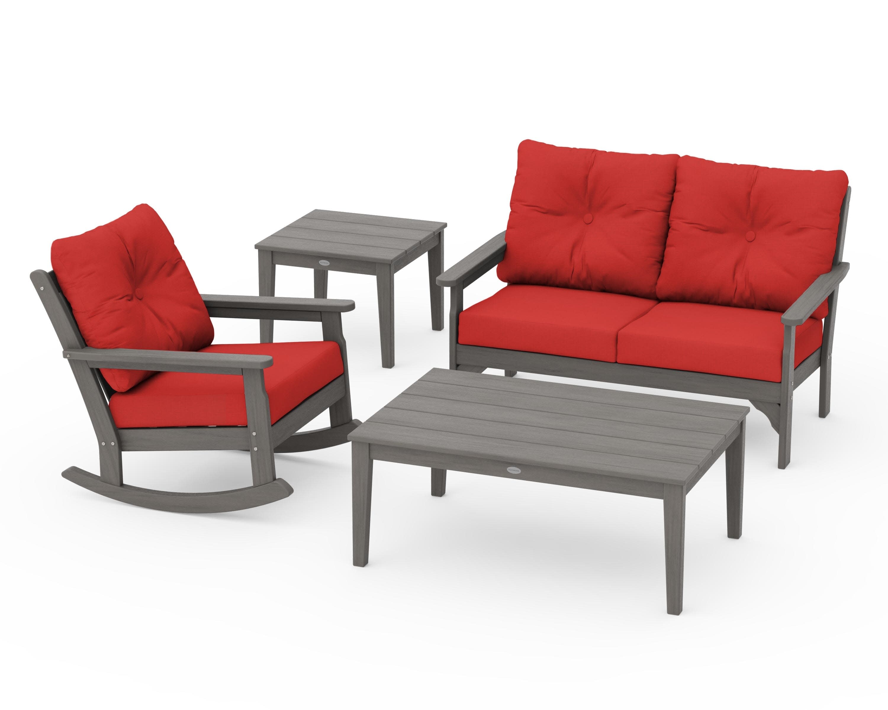 Vineyard 4-Piece Deep Seating Rocker Set in Driftwood / Crimson Linen