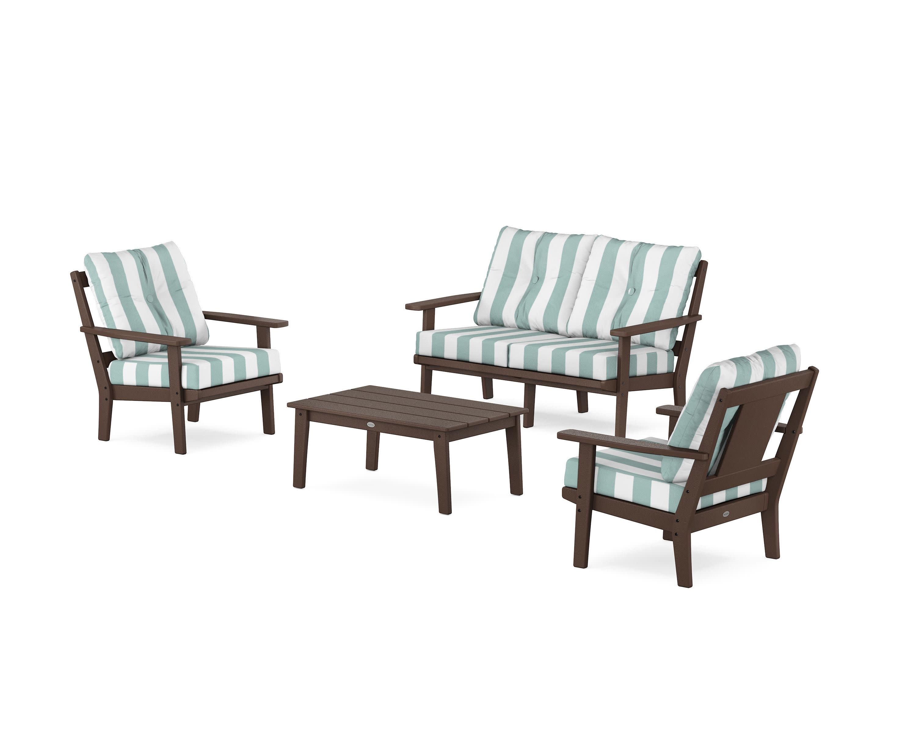 Prairie 4-Piece Deep Seating Set with Loveseat in Mahogany / Cabana Stripe Glacier Spa