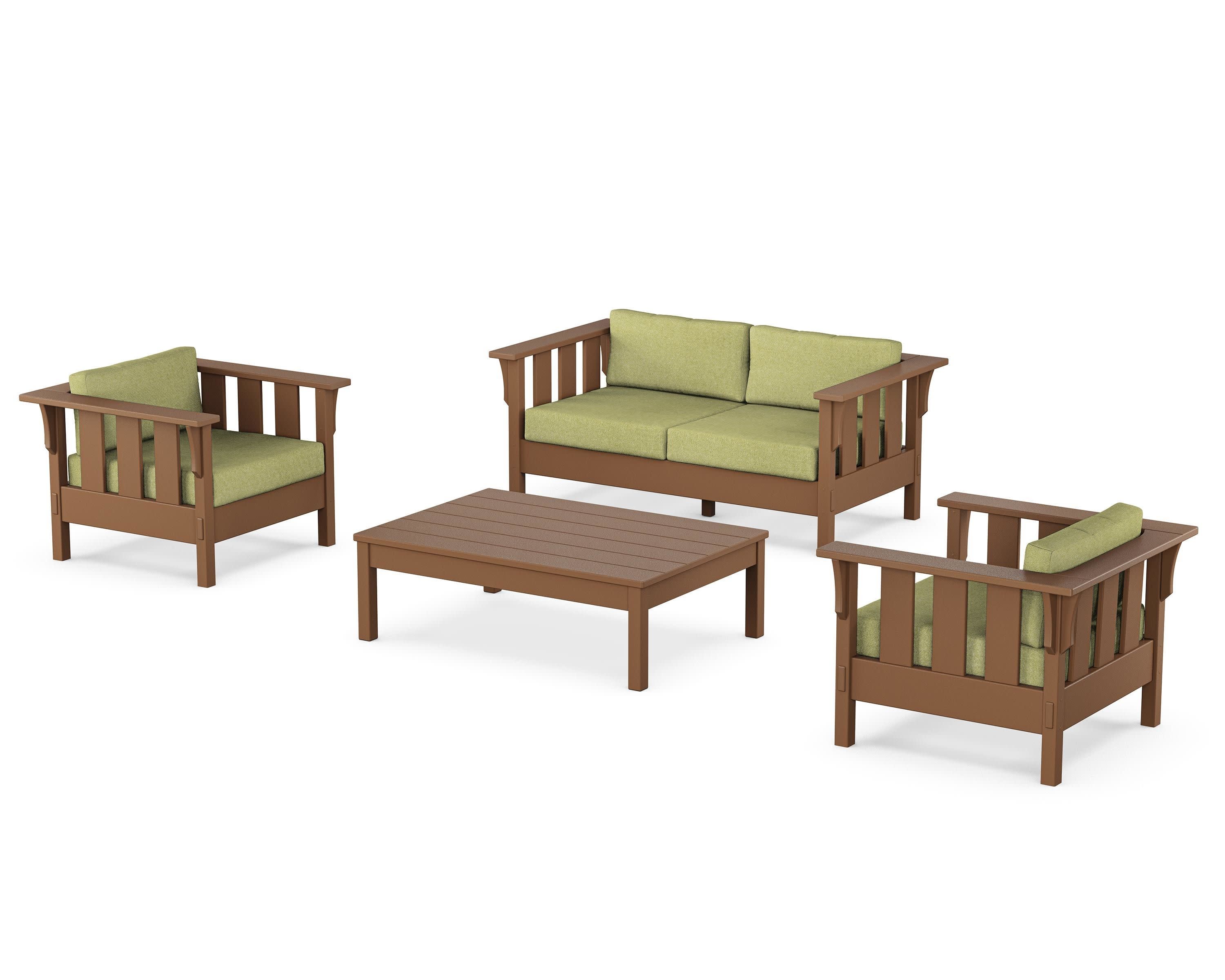 Acadia 4-Piece Deep Seating Set with Loveseat in Teak / Chartreuse Boucle