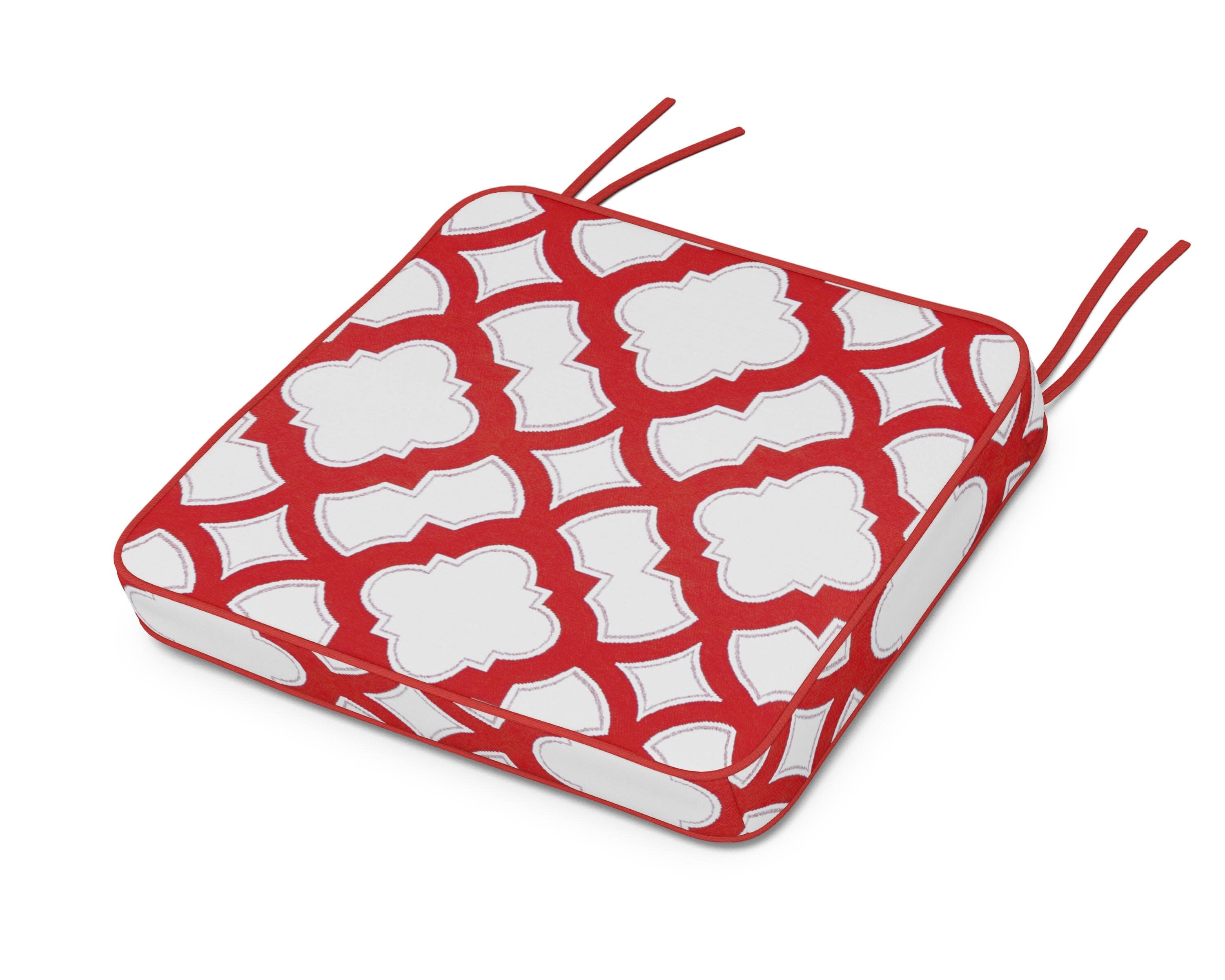 Chinoiserie Arm Chair Seat Cushion in Trellis Crimson