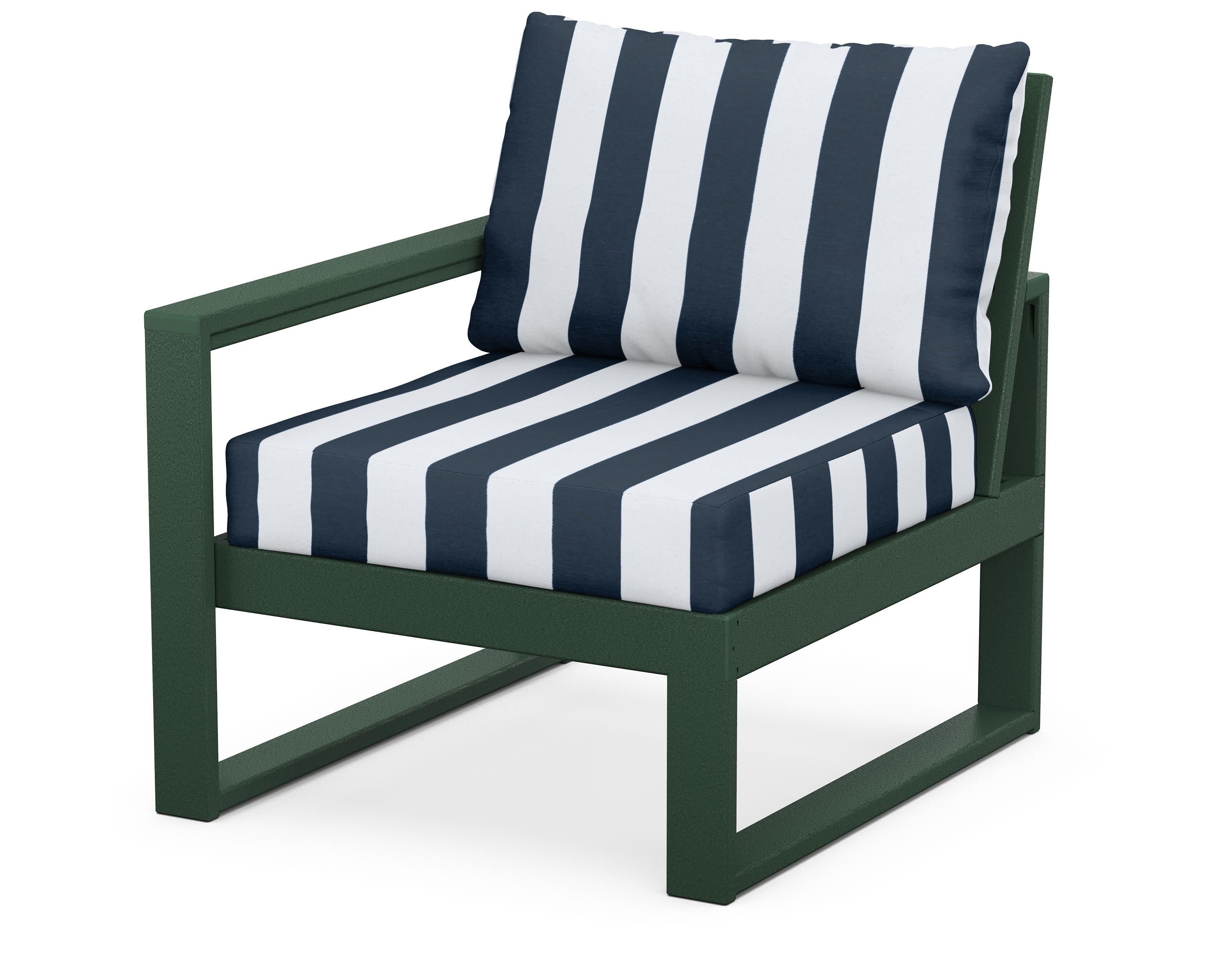 EDGE Modular Left Arm Chair in Green / Cabana Stripe Marine Indigo