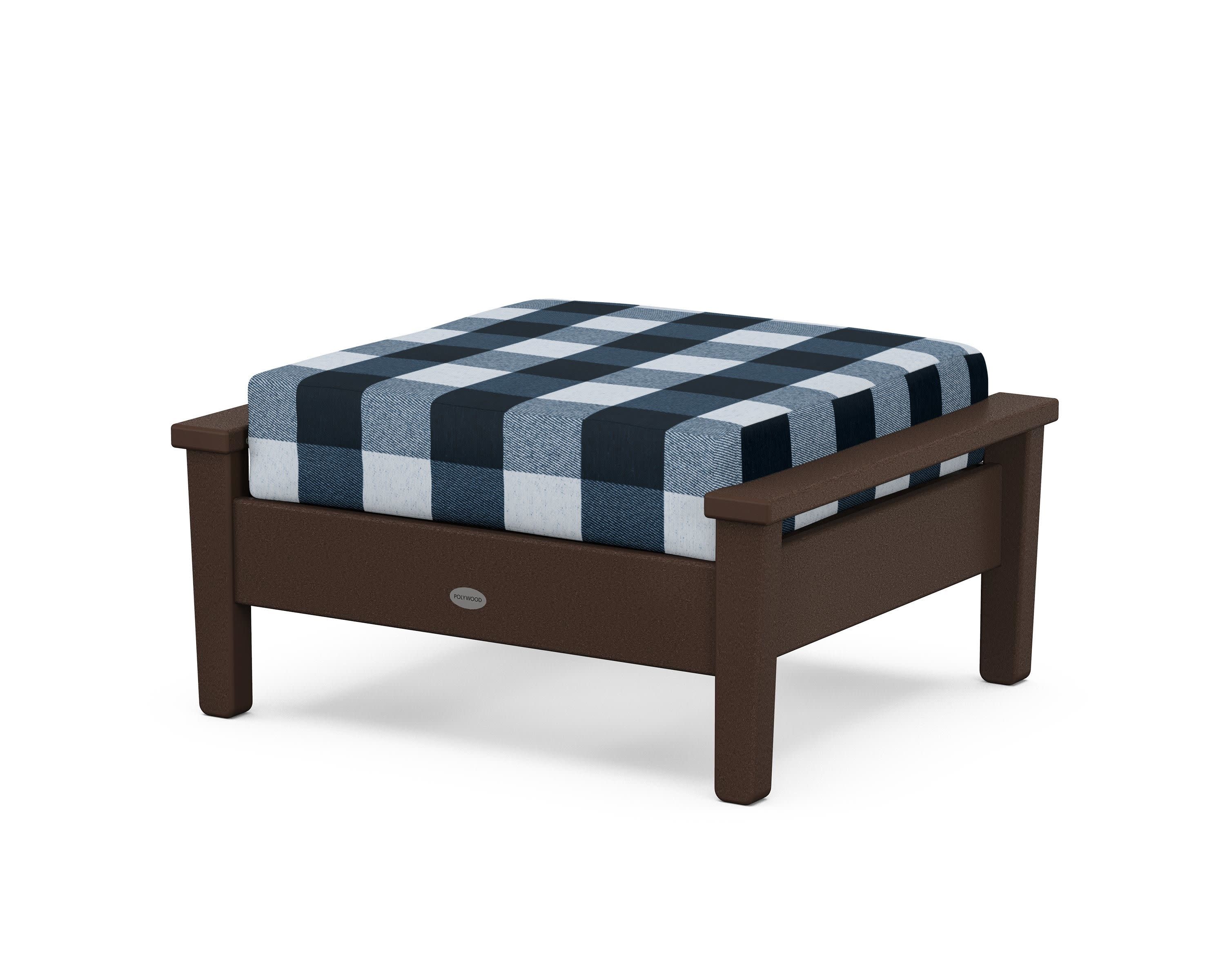 Prescott Deep Seating Ottoman in Mahogany / Buffalo Plaid Marine Indigo