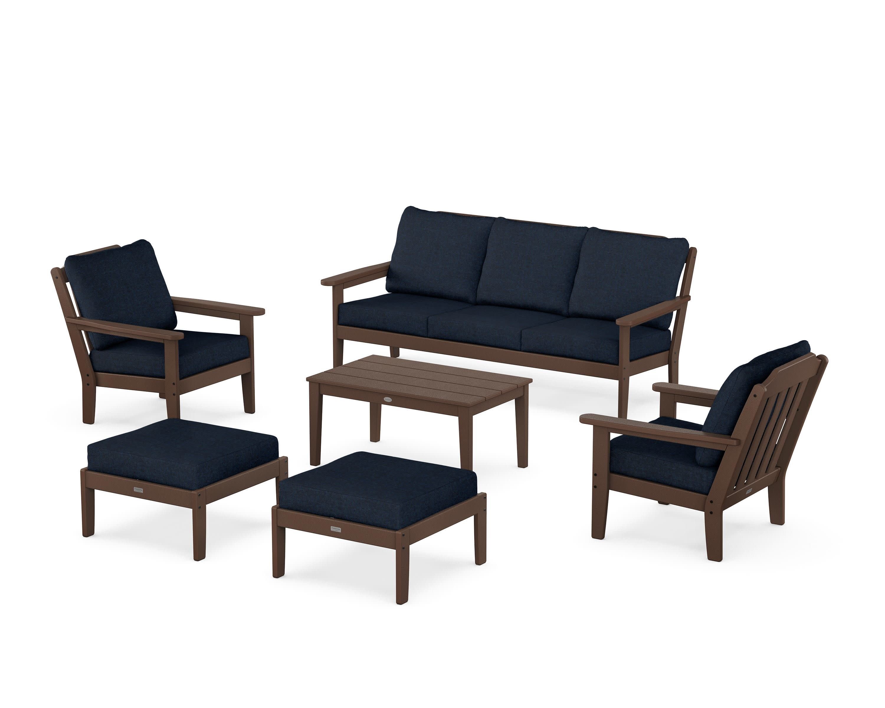 Cottage 6-Piece Lounge Sofa Set in Mahogany / Marine Indigo