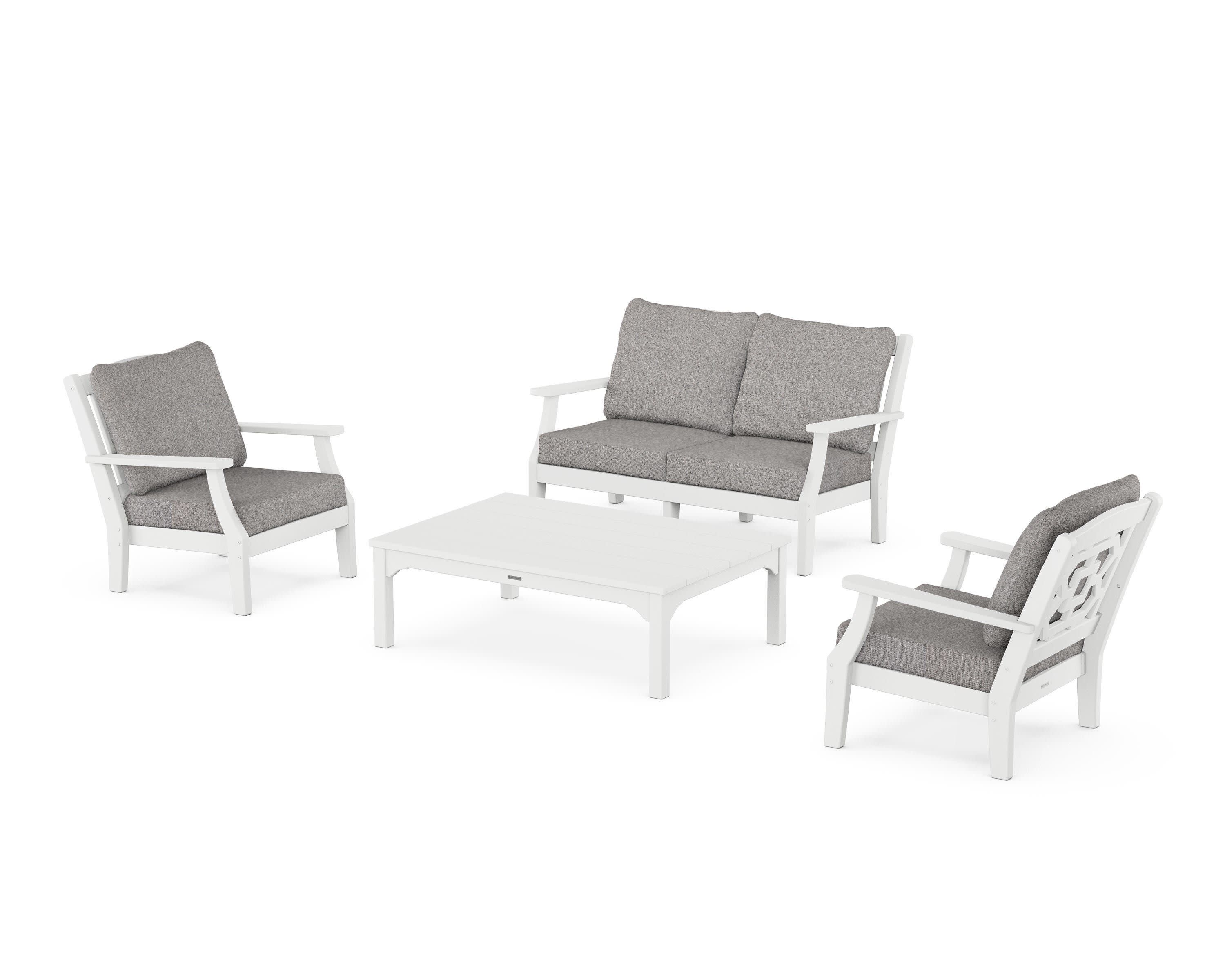 Chinoiserie 4-Piece Deep Seating Set with Loveseat in White / Grey Mist