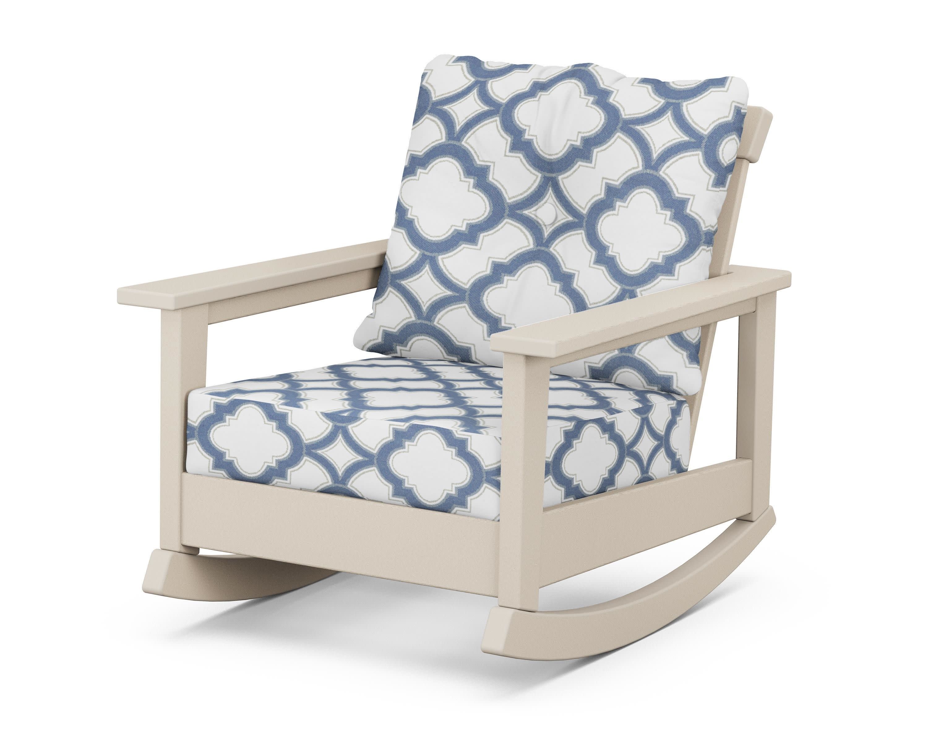 Prescott Deep Seating Rocking Chair in Sand / Trellis Sky Blue