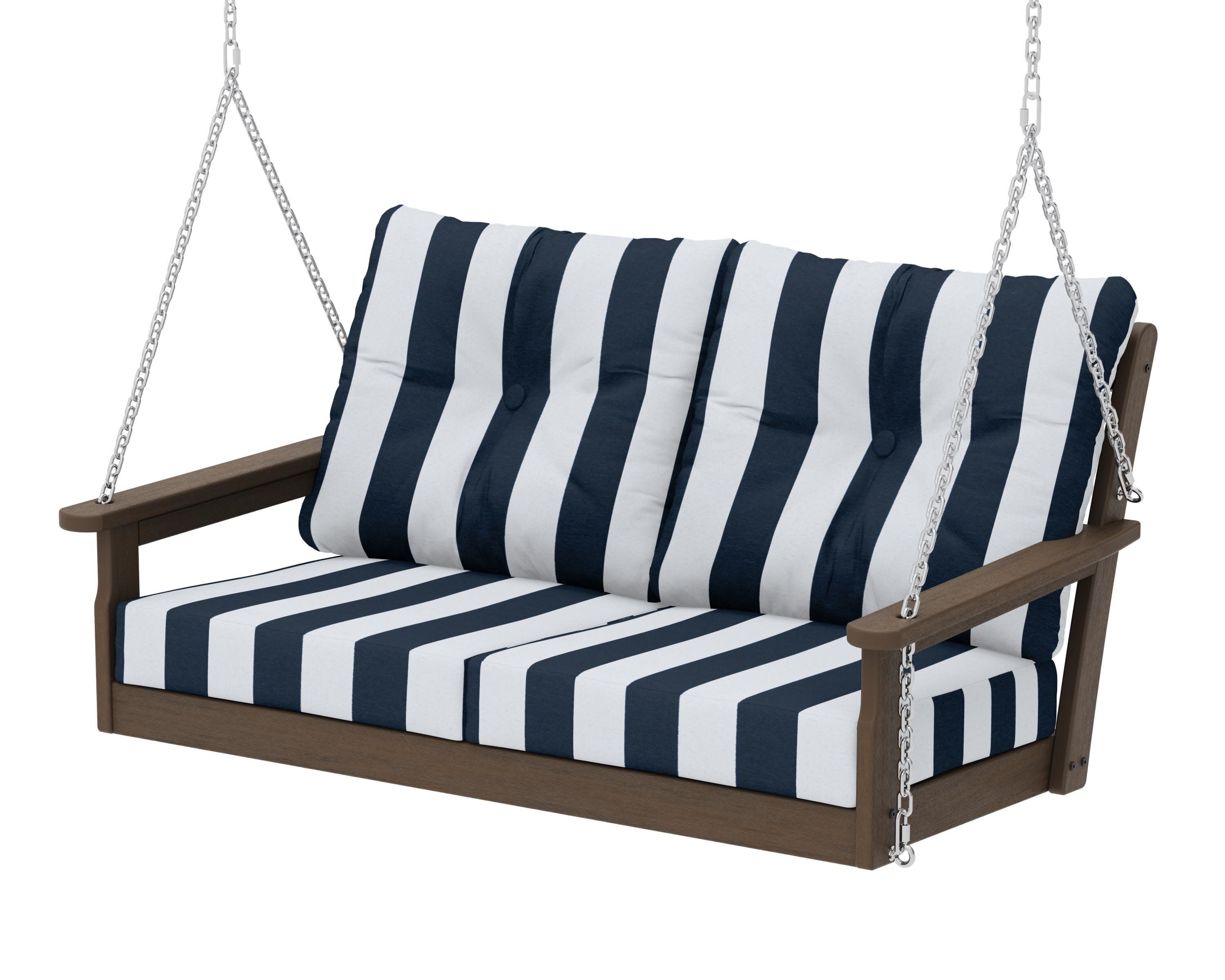 Vineyard Deep Seating Swing in Kona / Cabana Stripe Marine Indigo