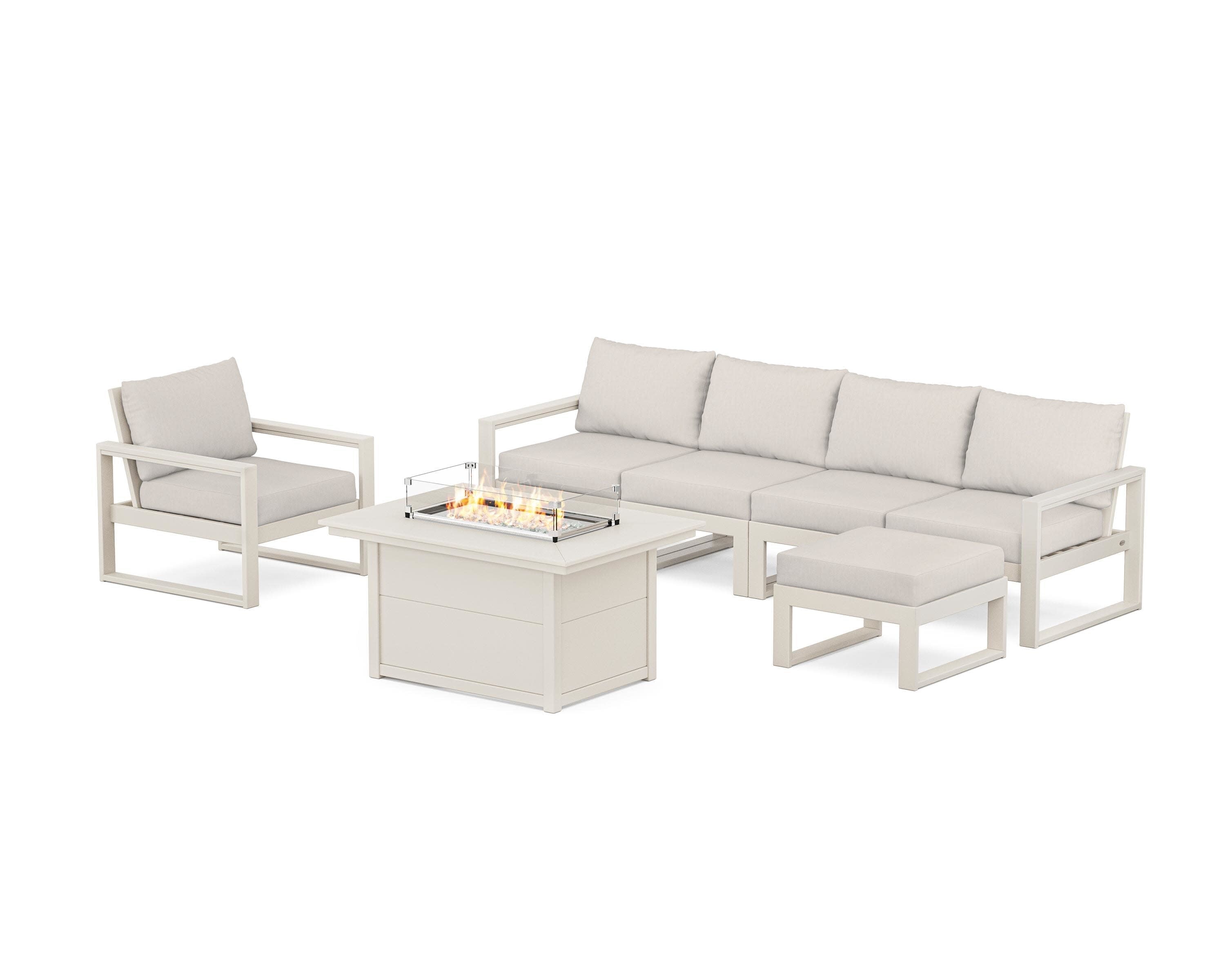EDGE Sectional Lounge and Fire Pit Set in Sand / Cast Ash