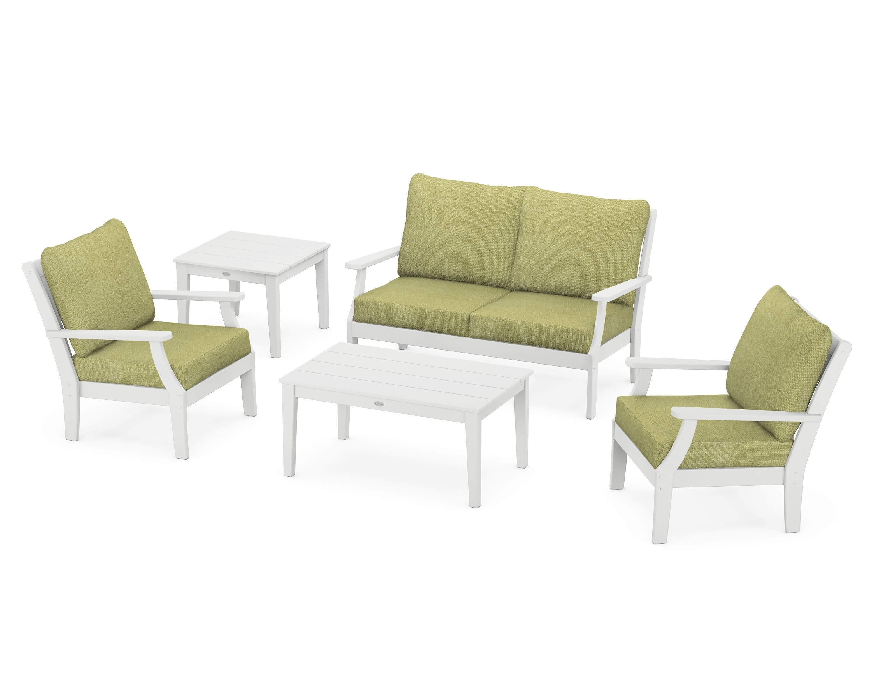 Braxton 5-Piece Deep Seating Set in White / Chartreuse Boucle