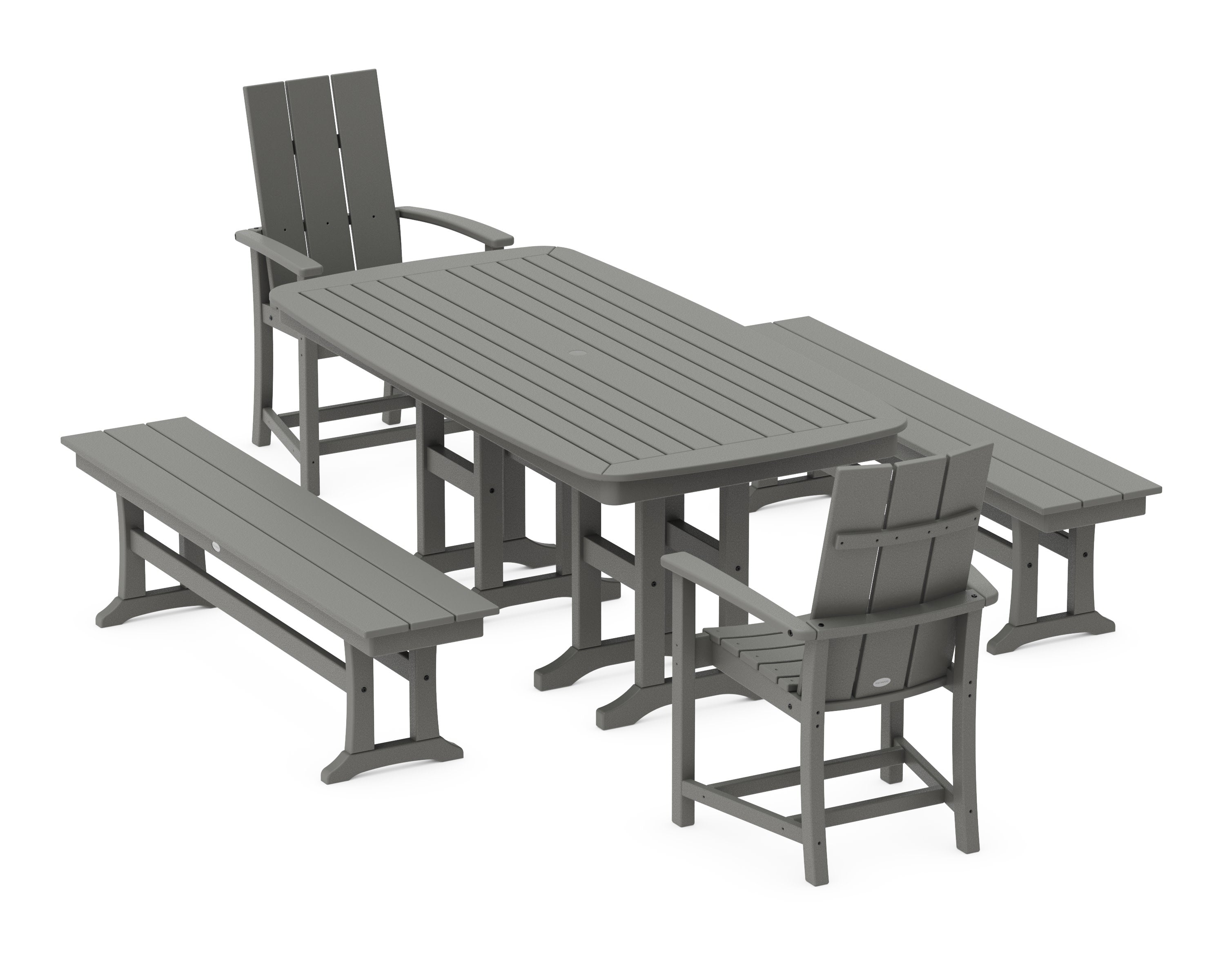Modern Adirondack 5-Piece Farmhouse Dining Set with Benches