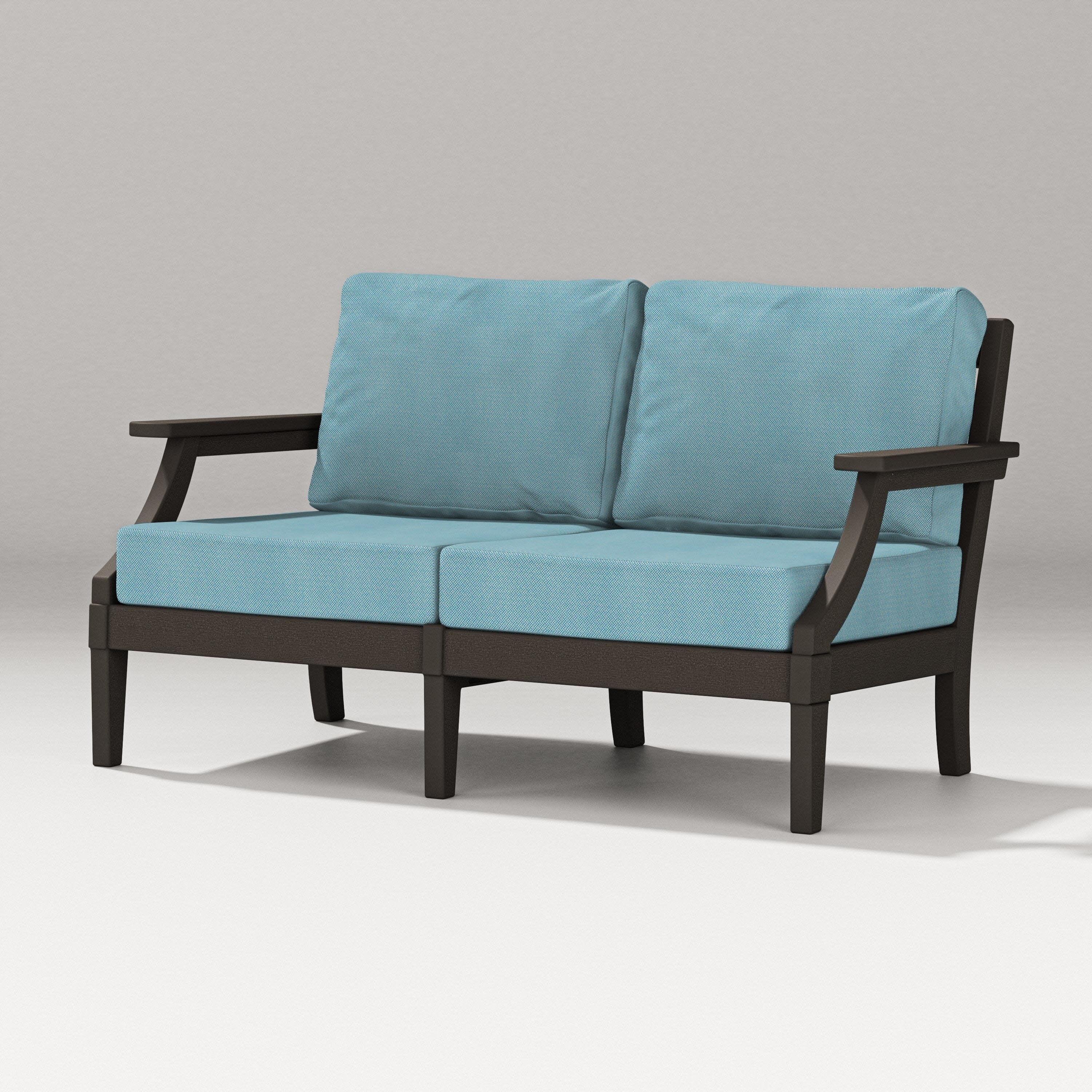 Estate Loveseat in Vintage Coffee / Lattice Sky Blue