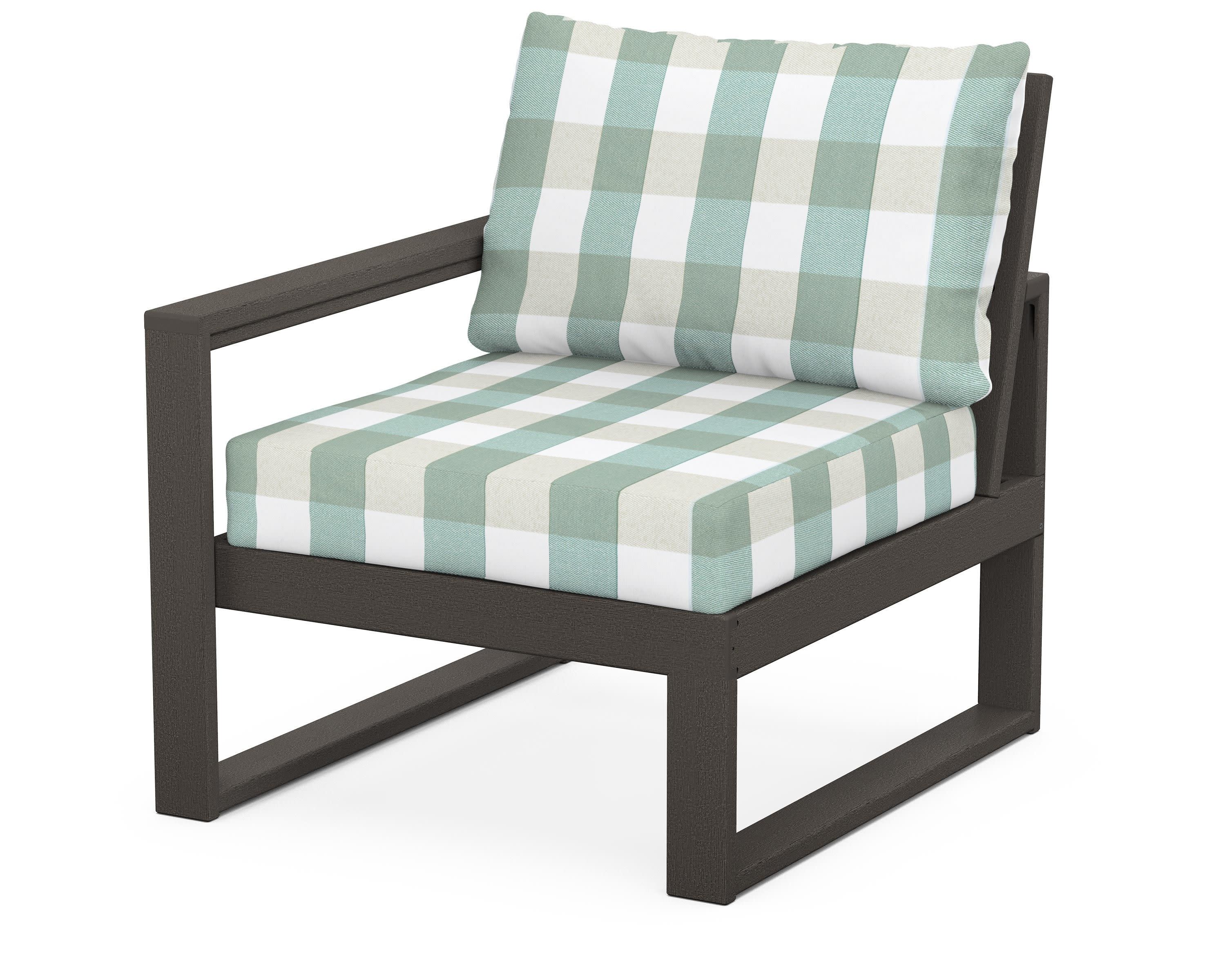 EDGE Modular Left Arm Chair in Vintage Coffee / Buffalo Plaid Glacier Spa