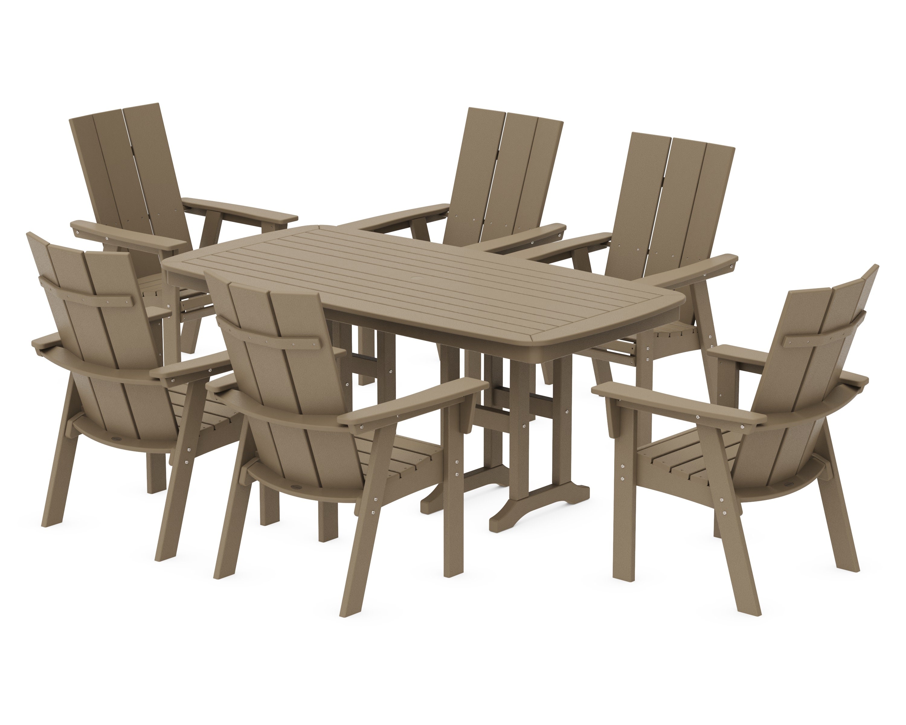 Modern Curveback Adirondack 7-Piece Dining Set in Vintage Sahara