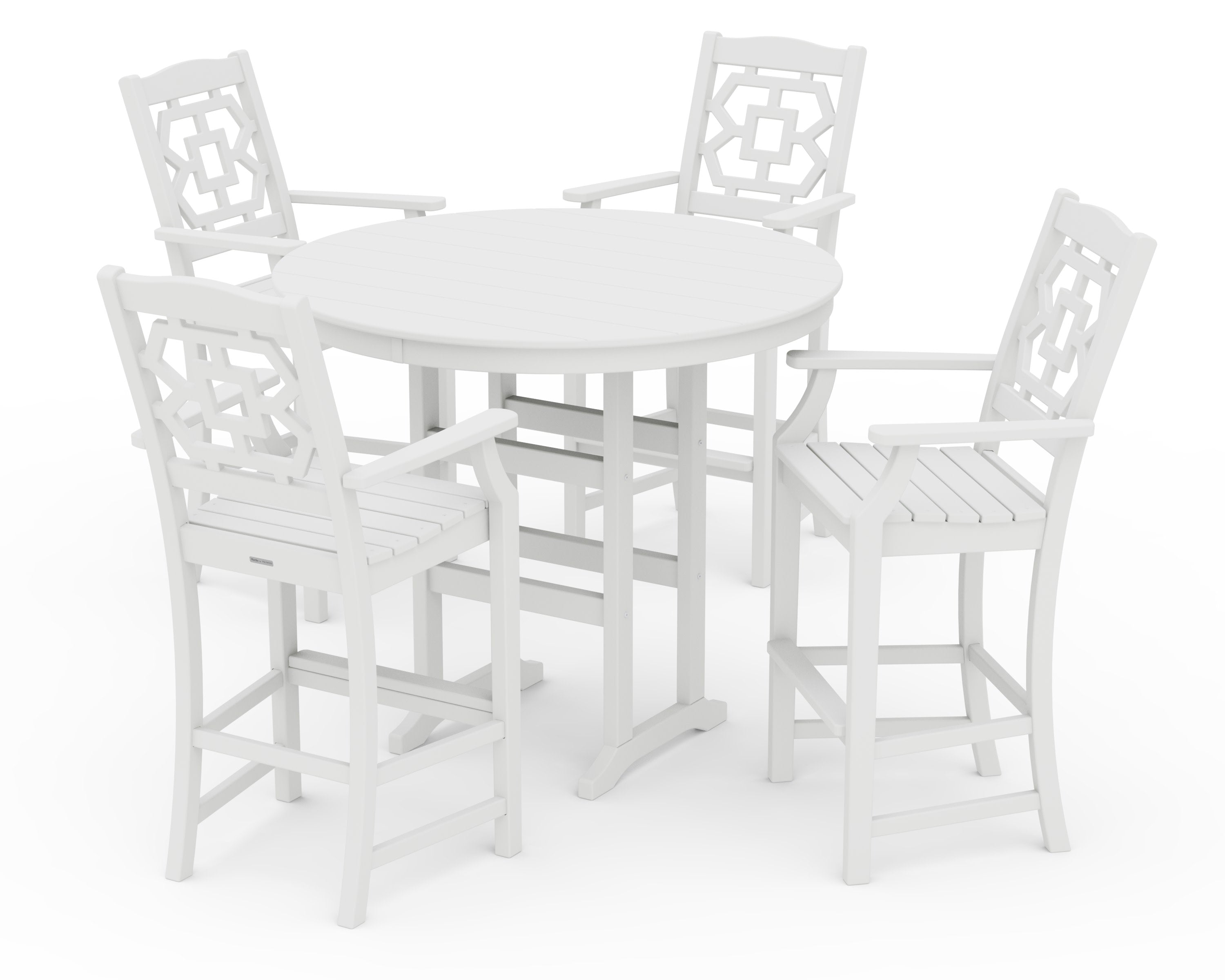 Chinoiserie 5-Piece Round Farmhouse Bar Set in White