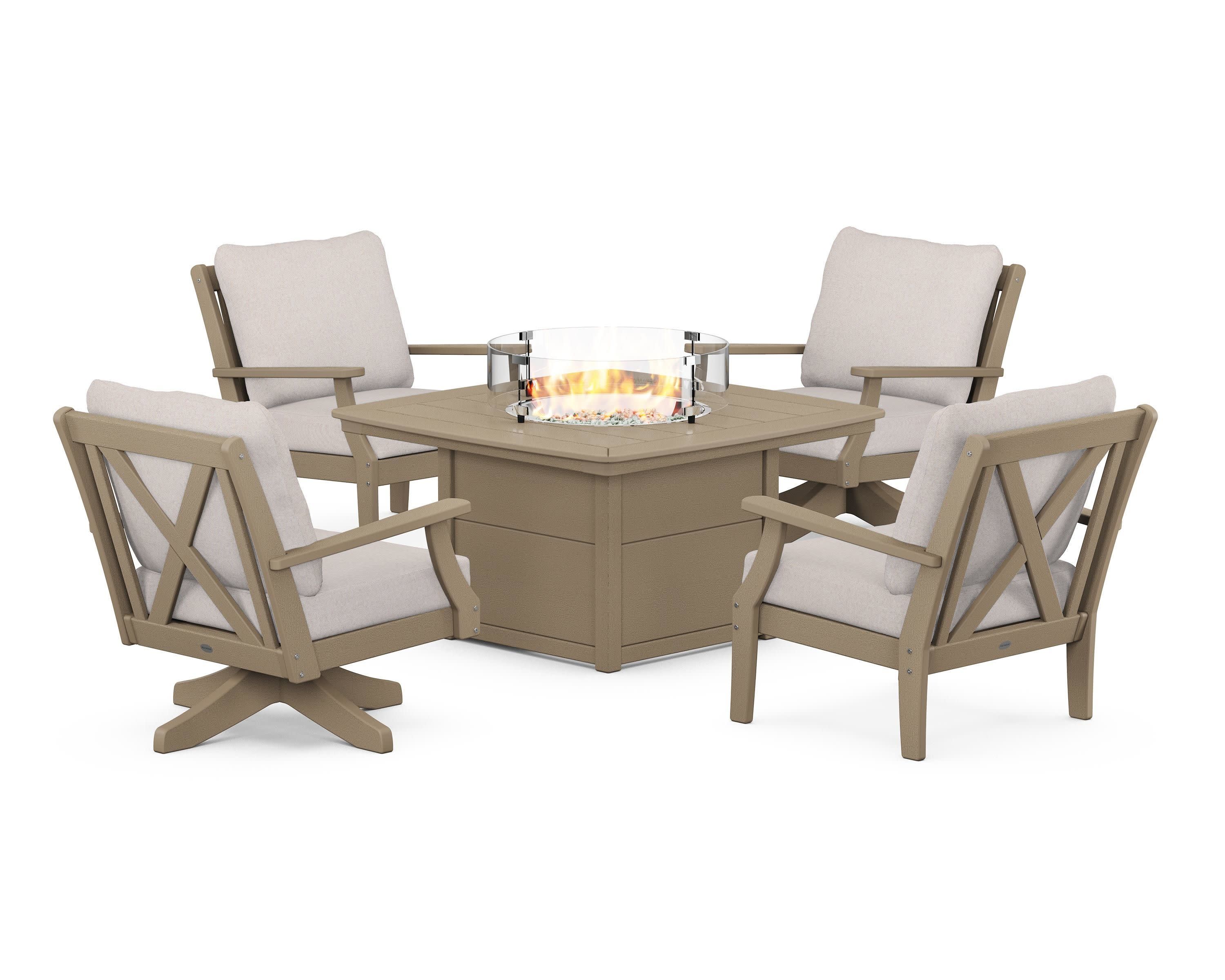 Braxton 5-Piece Deep Seating Set with Fire Table in Vintage Sahara / Dune Burlap