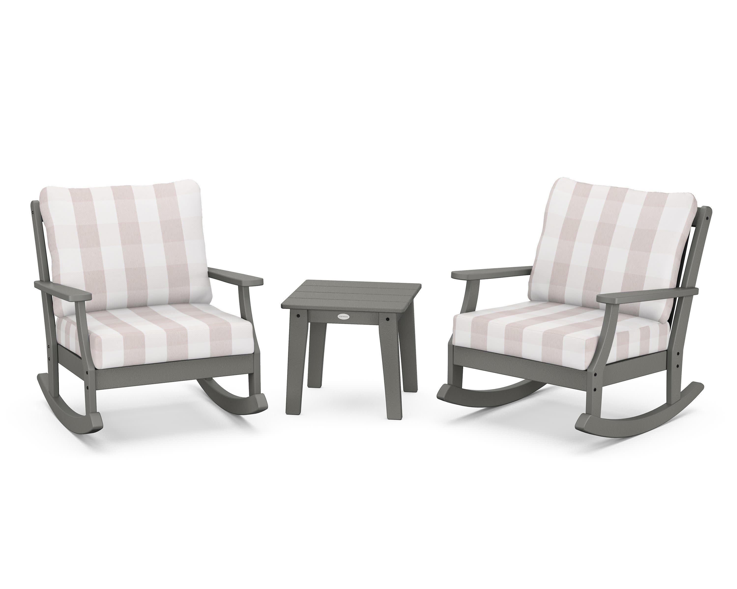 Braxton 3-Piece Deep Seating Rocker Set in Slate Grey / Buffalo Plaid Dune Burlap