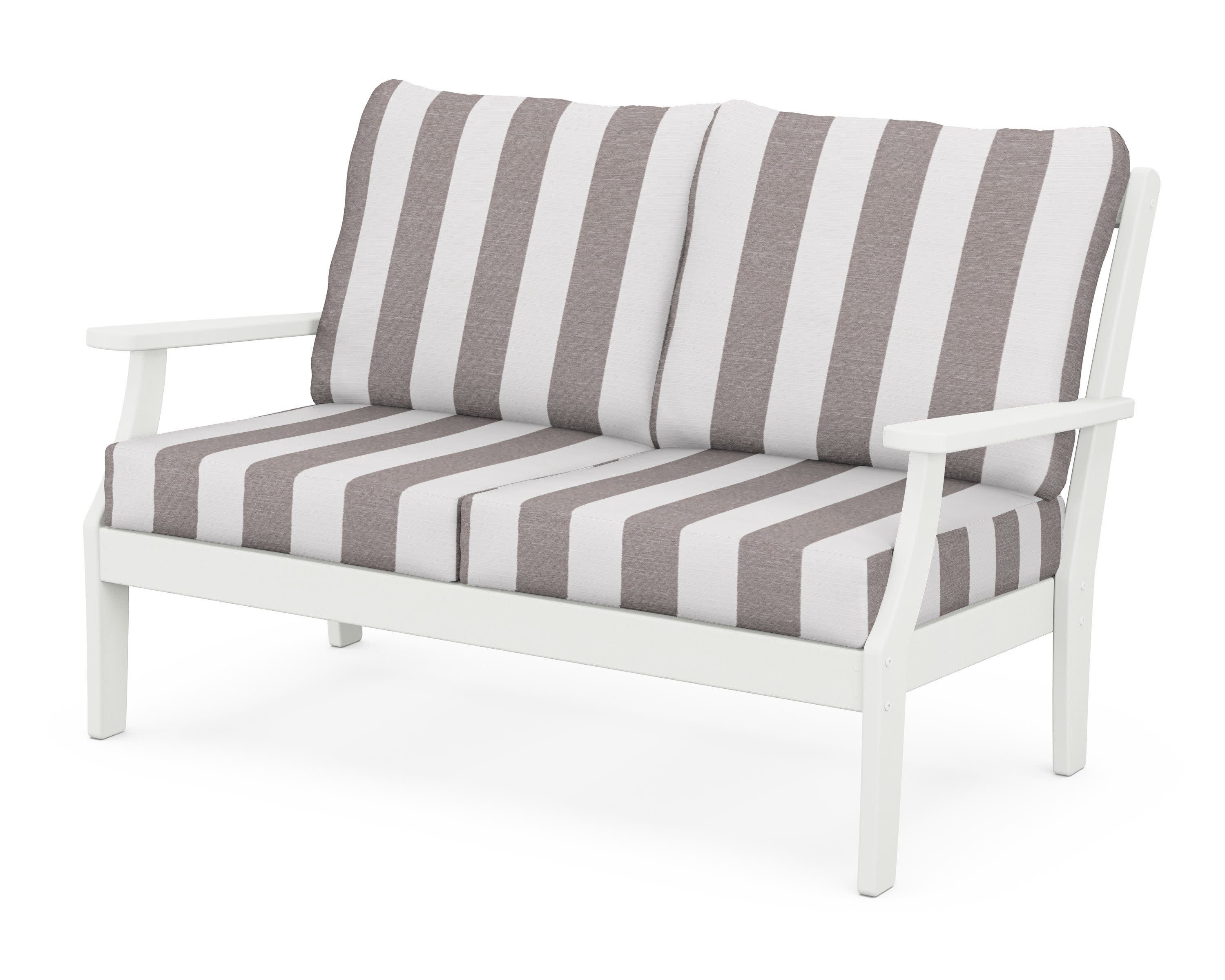 Braxton Deep Seating Loveseat in Vintage White / Cabana Stripe Grey Mist