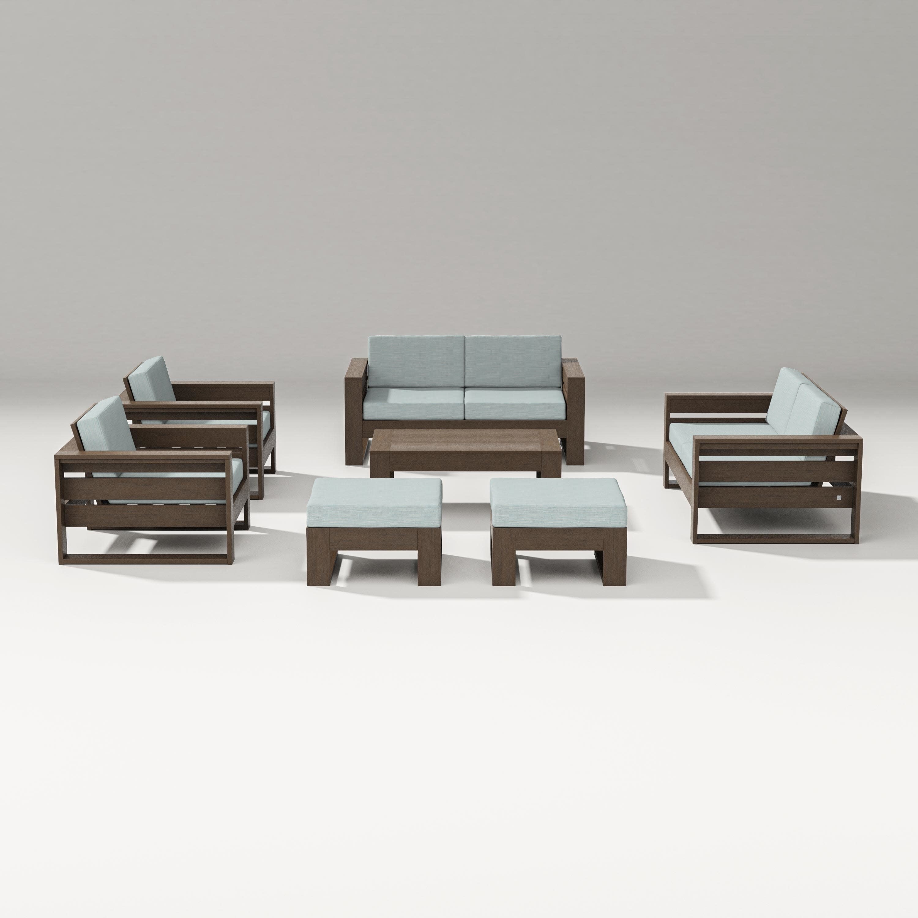 Latitude 7-Piece Lounge Loveseat Set in Kona / Soothe Mist