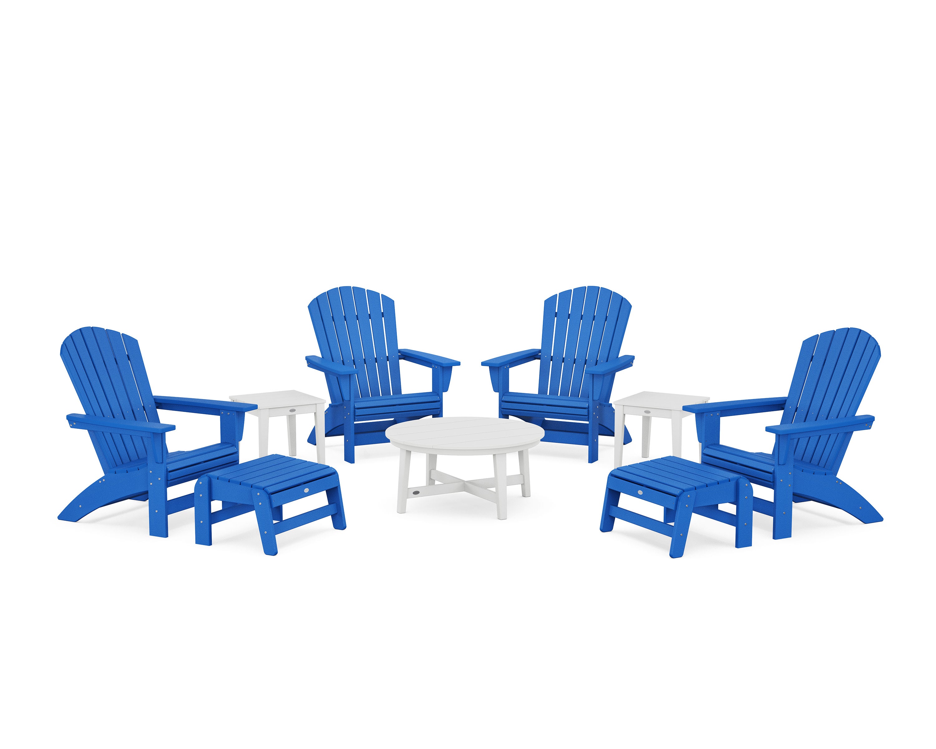 Nautical Grand Adirondack 9-Piece Conversation Set in Pacific Blue / White
