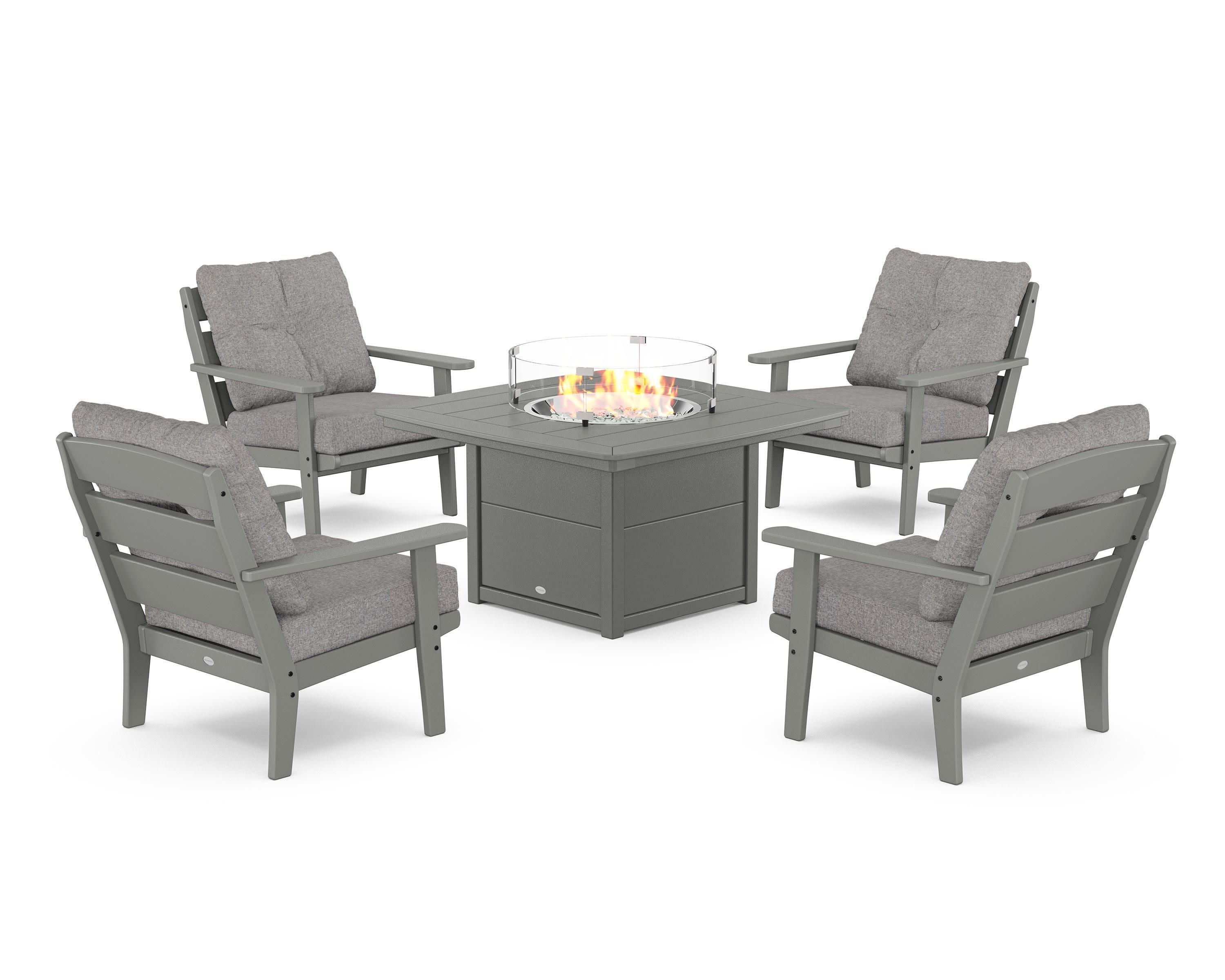 Lakeside 5-Piece Deep Seating Set with Nautical Fire Pit Table in Slate Grey / Grey Mist