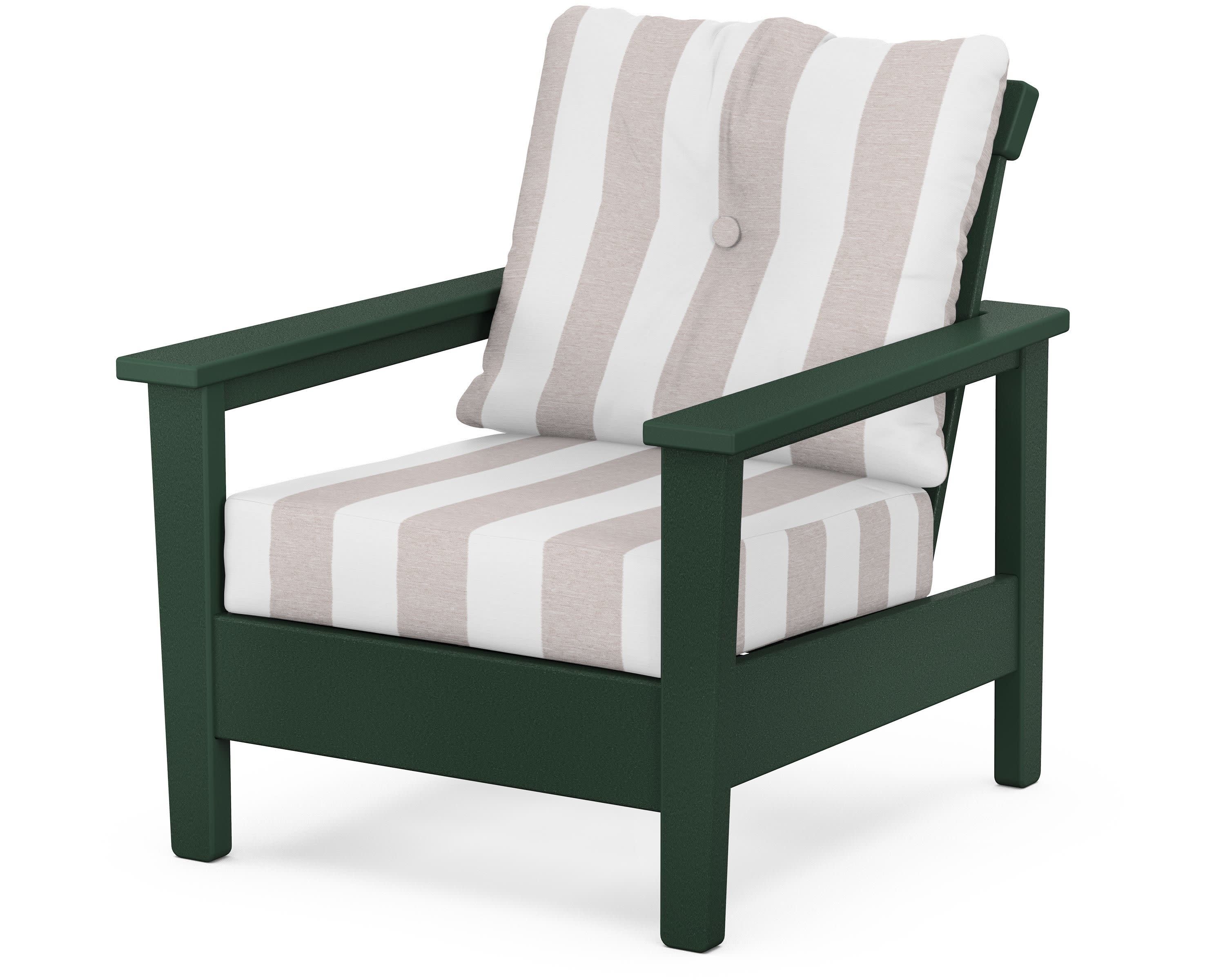 Prescott Deep Seating Chair in Green / Cabana Stripe Dune Burlap