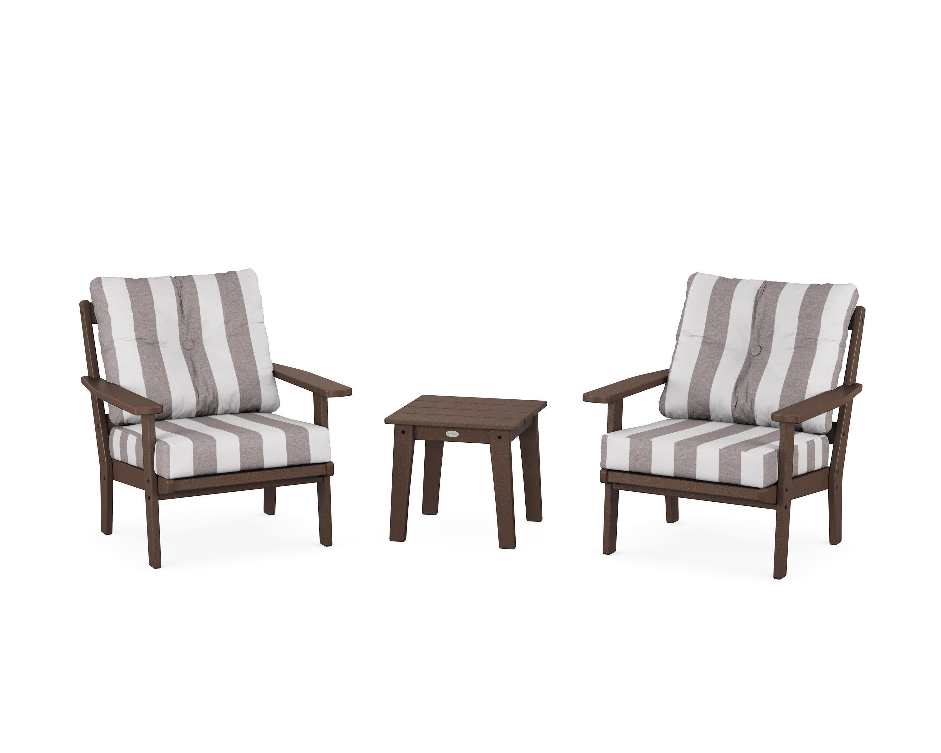 Oxford 3-Piece Deep Seating Set in Mahogany / Cabana Stripe Grey Mist
