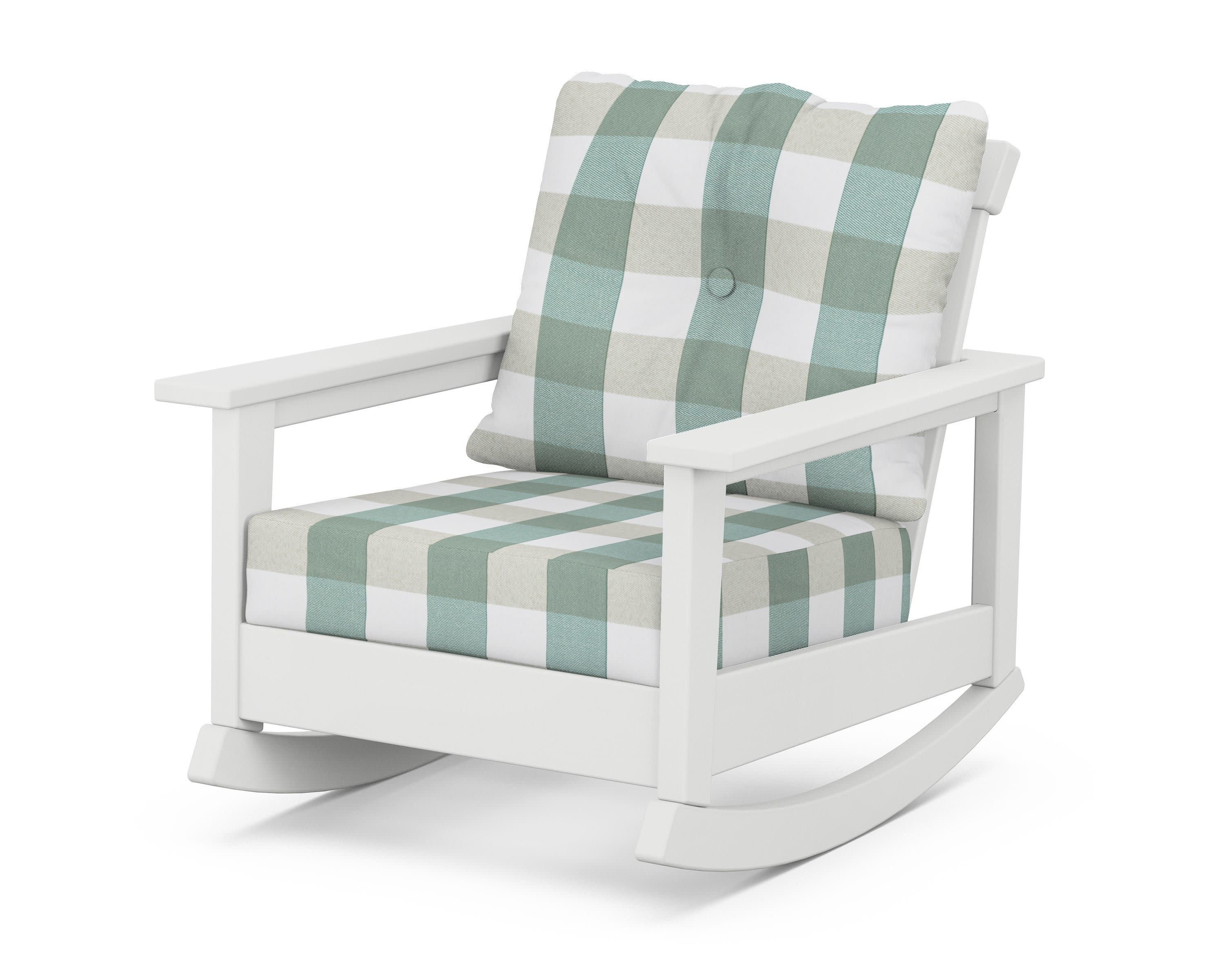 Prescott Deep Seating Rocking Chair in White / Buffalo Plaid Glacier Spa