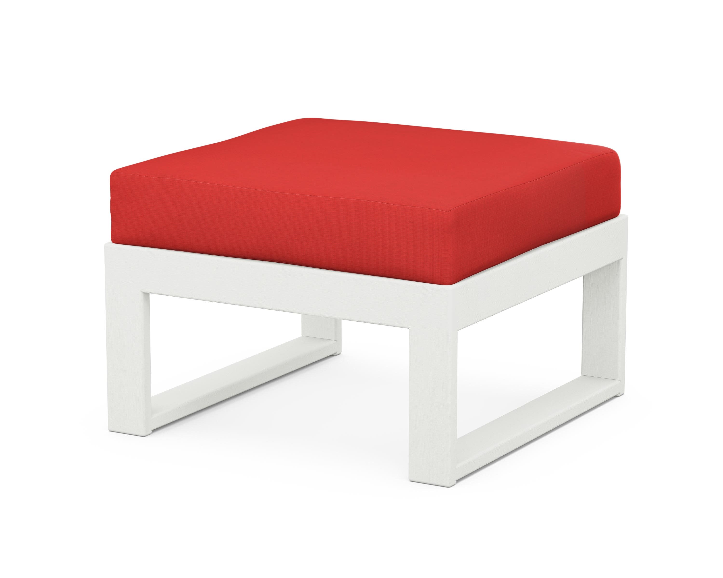 Modular Ottoman - Modern in Vintage White / Crimson Linen