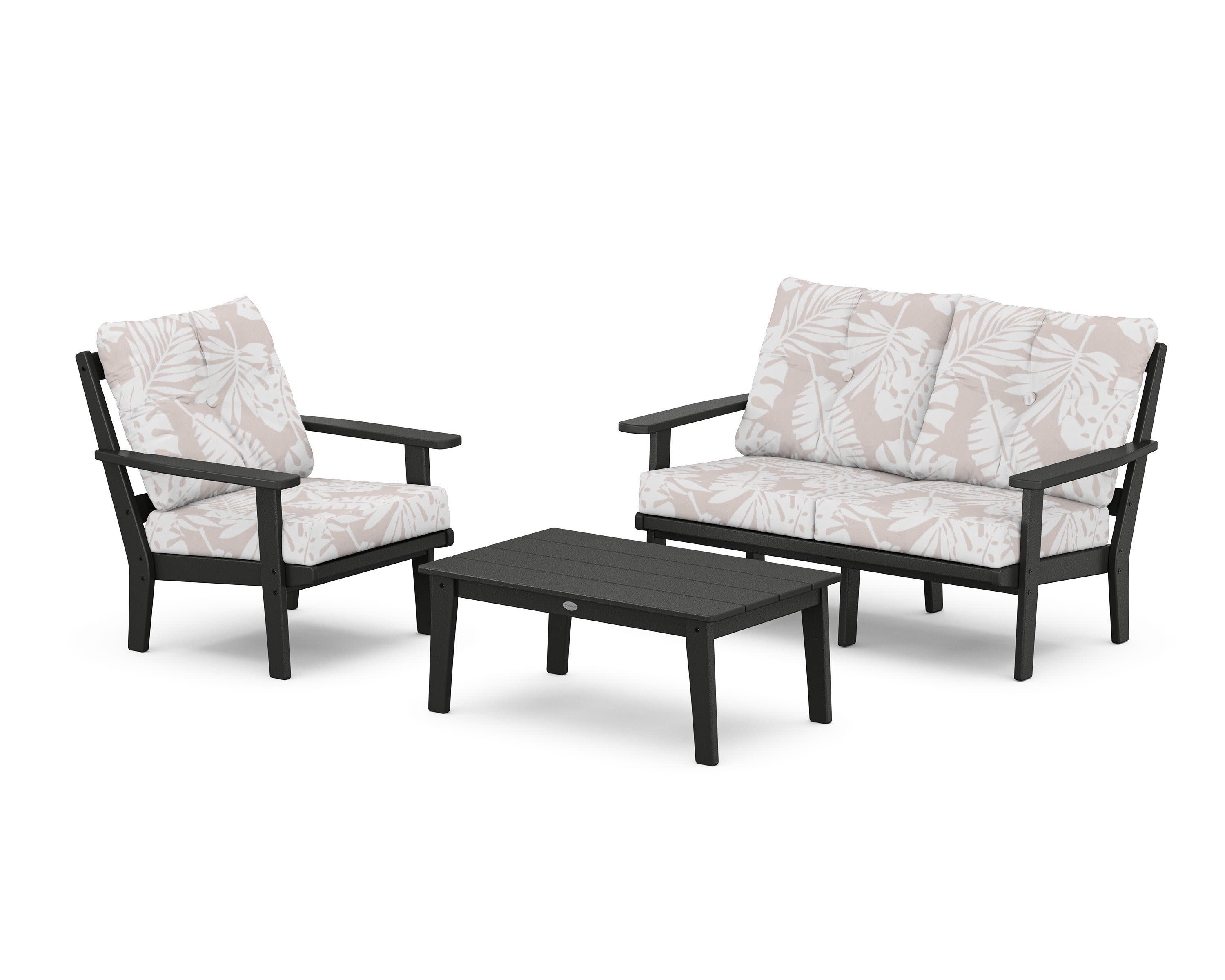 Prairie 3-Piece Deep Seating Set with Loveseat in Black / Leaf Dune Burlap