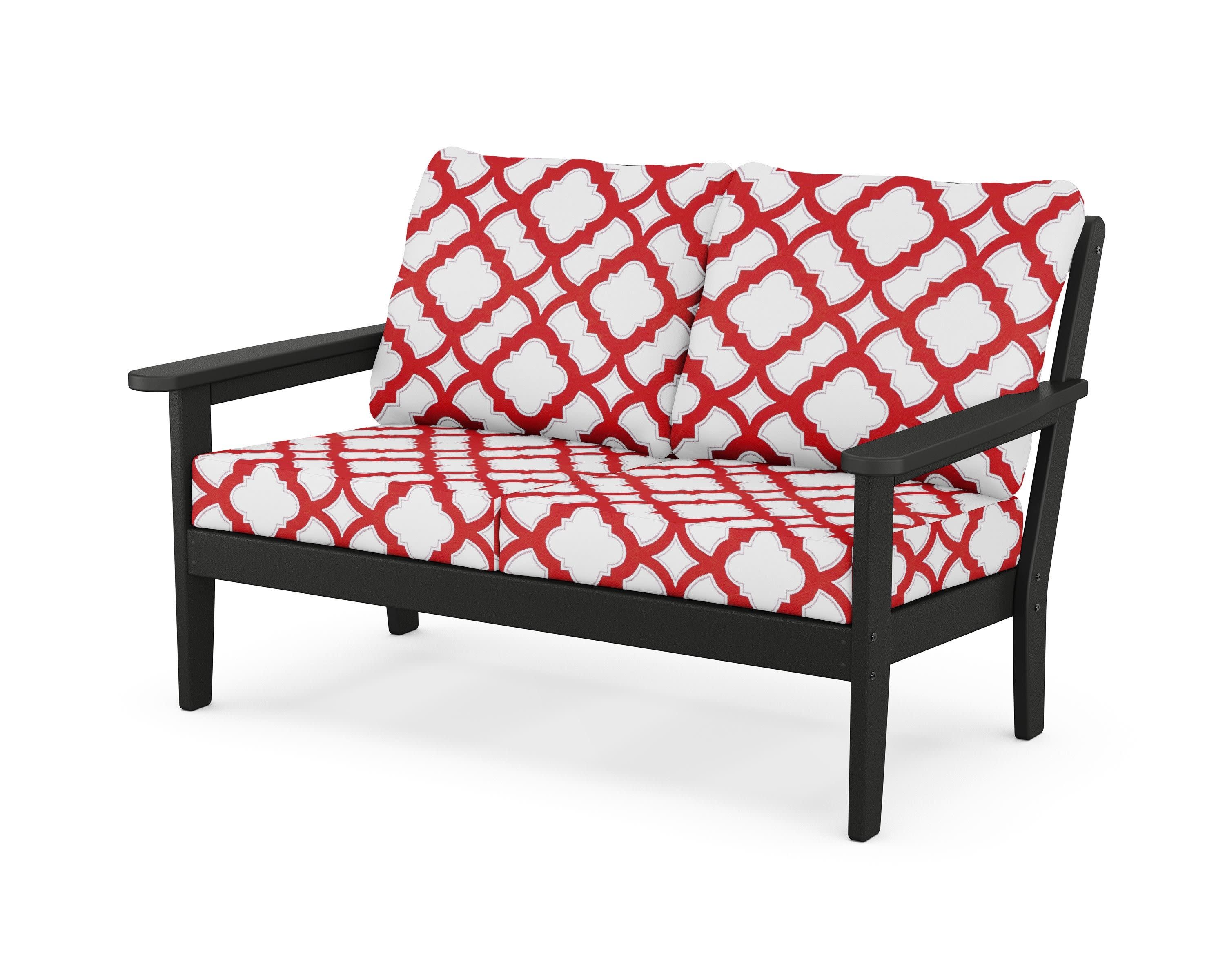 Cottage Deep Seating Loveseat in Black / Trellis Crimson
