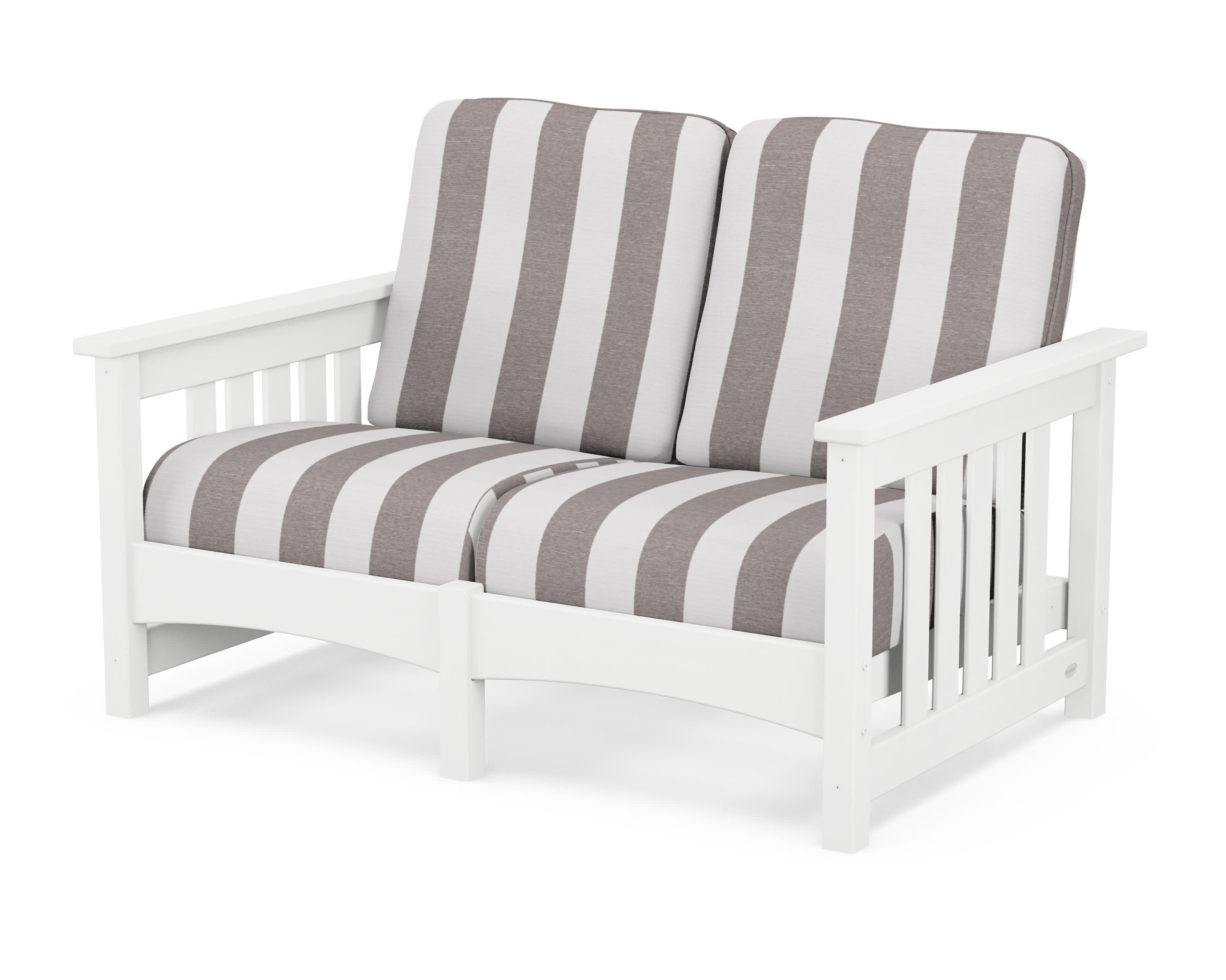 Club Mission Loveseat in White / Cabana Stripe Grey Mist