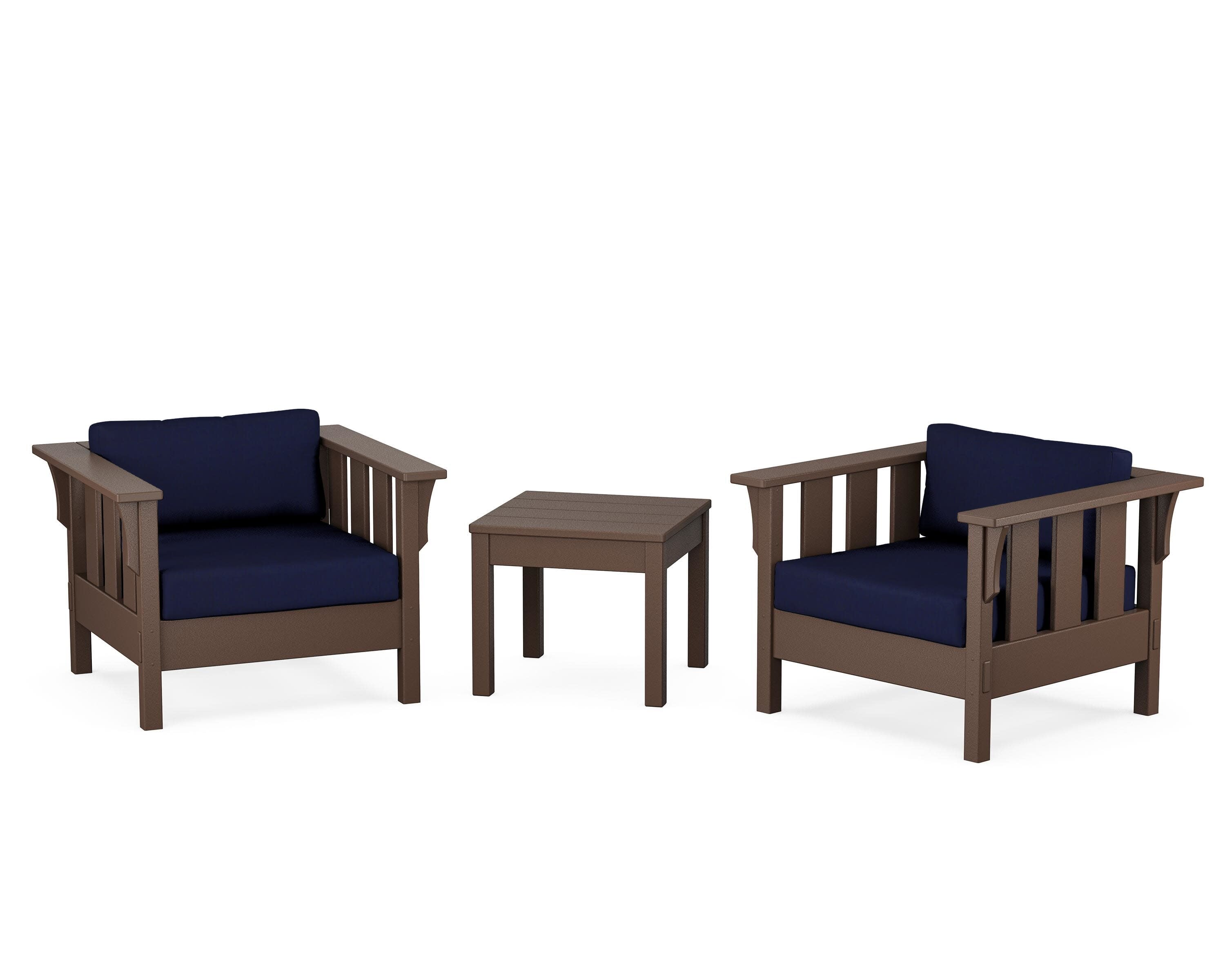 Acadia 3-Piece Deep Seating Set in Mahogany / Navy