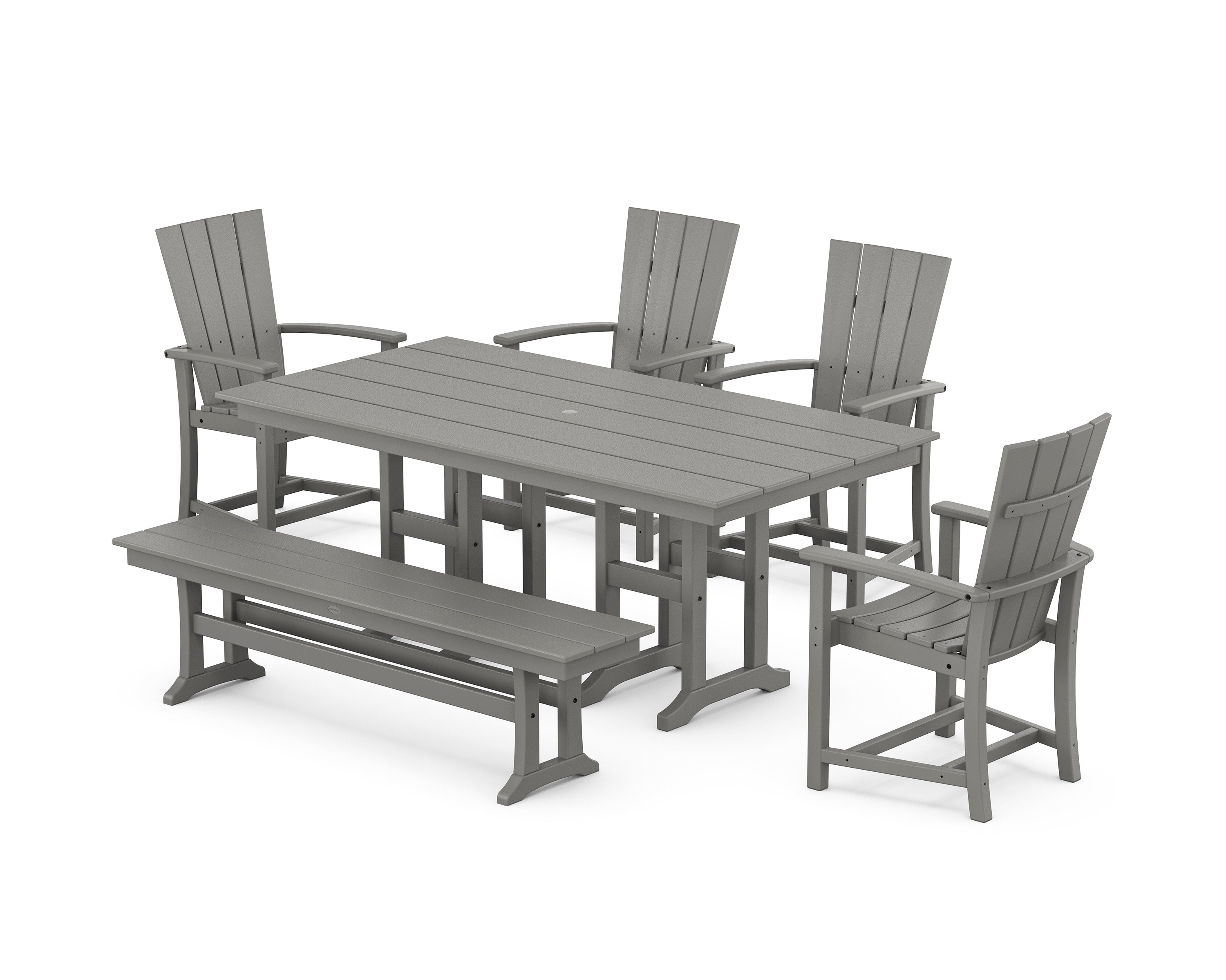 Quattro 6-Piece Farmhouse Dining Set with Bench in Slate Grey