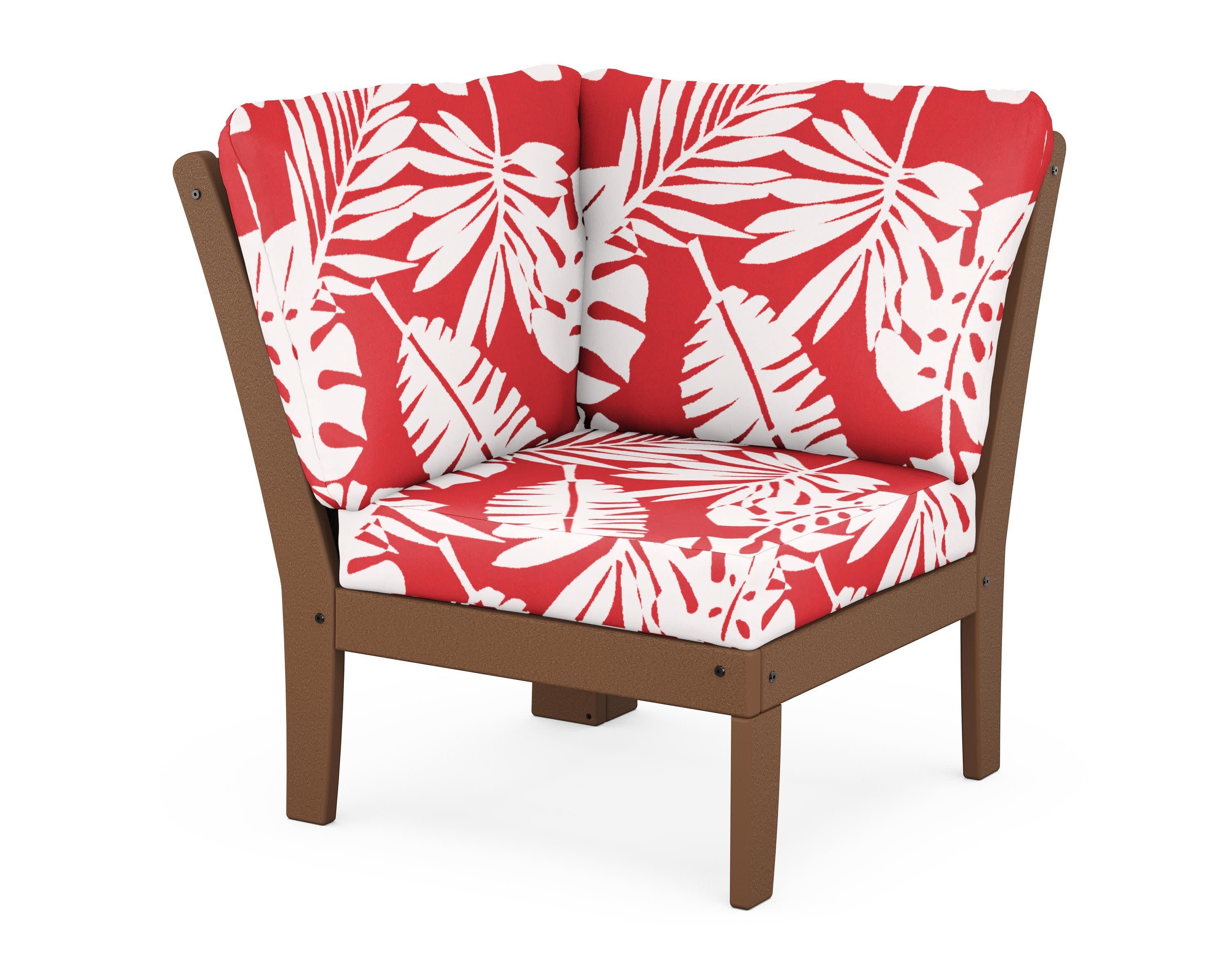 Braxton Modular Corner Chair in Teak / Leaf Crimson