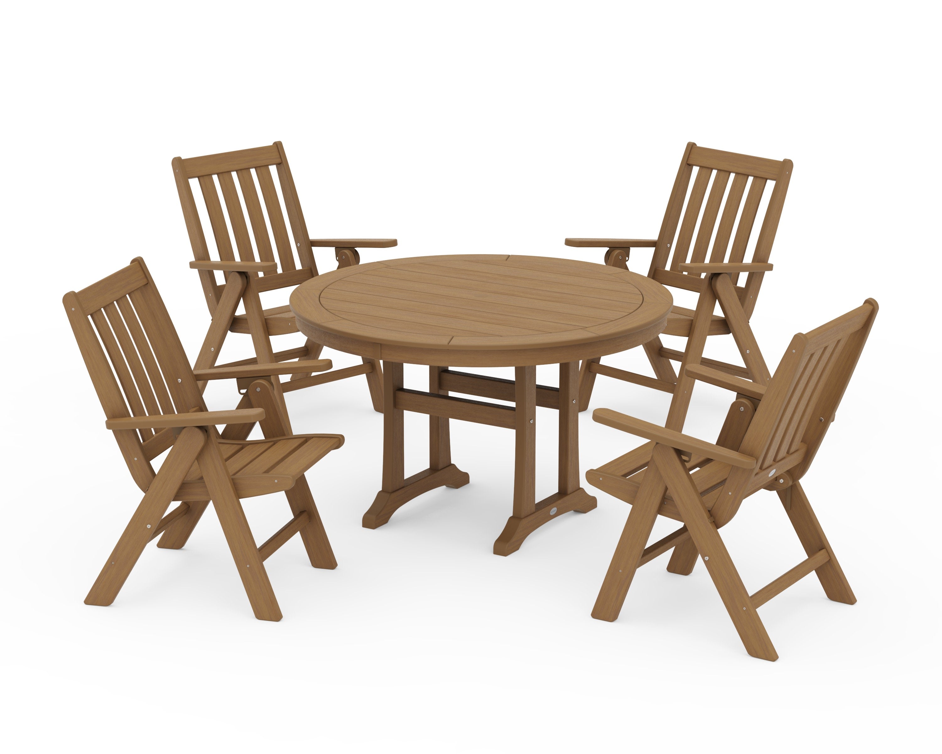 Vineyard Folding Chair 5-Piece Round Dining Set with Trestle Legs in Natural