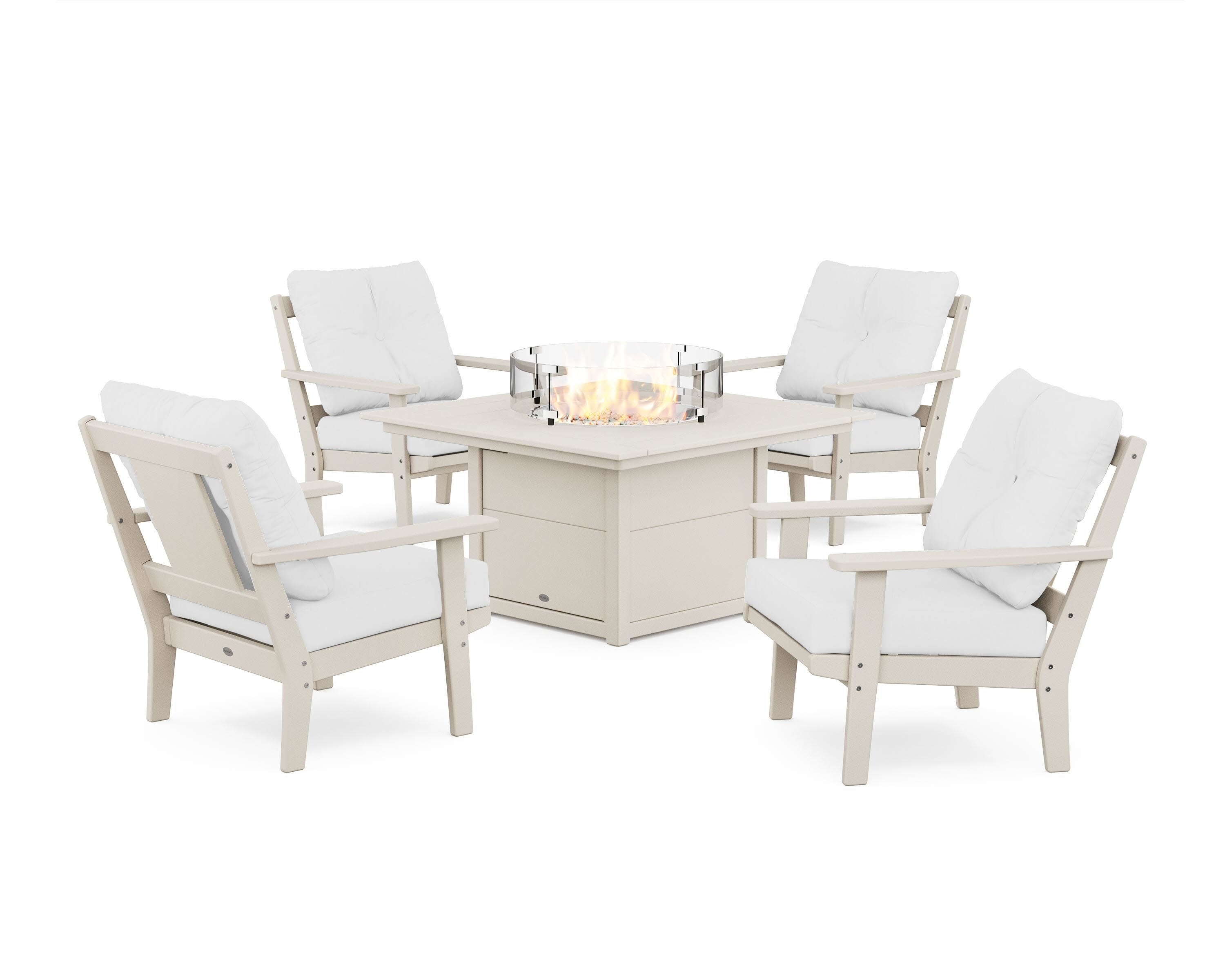 Prairie 5-Piece Deep Seating Set with Fire Pit Table in Sand / Natural