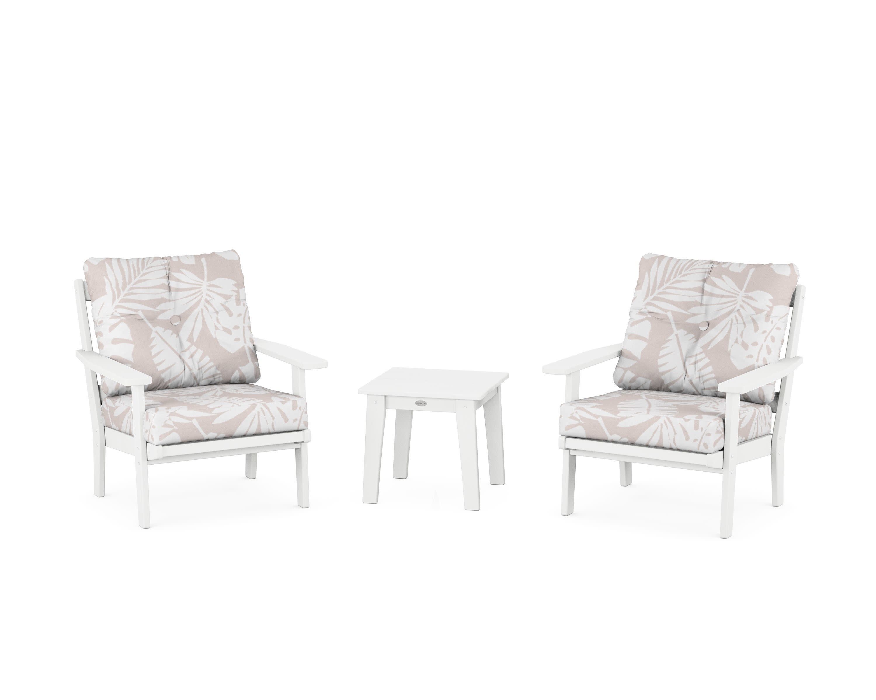 Oxford 3-Piece Deep Seating Set in White / Leaf Dune Burlap