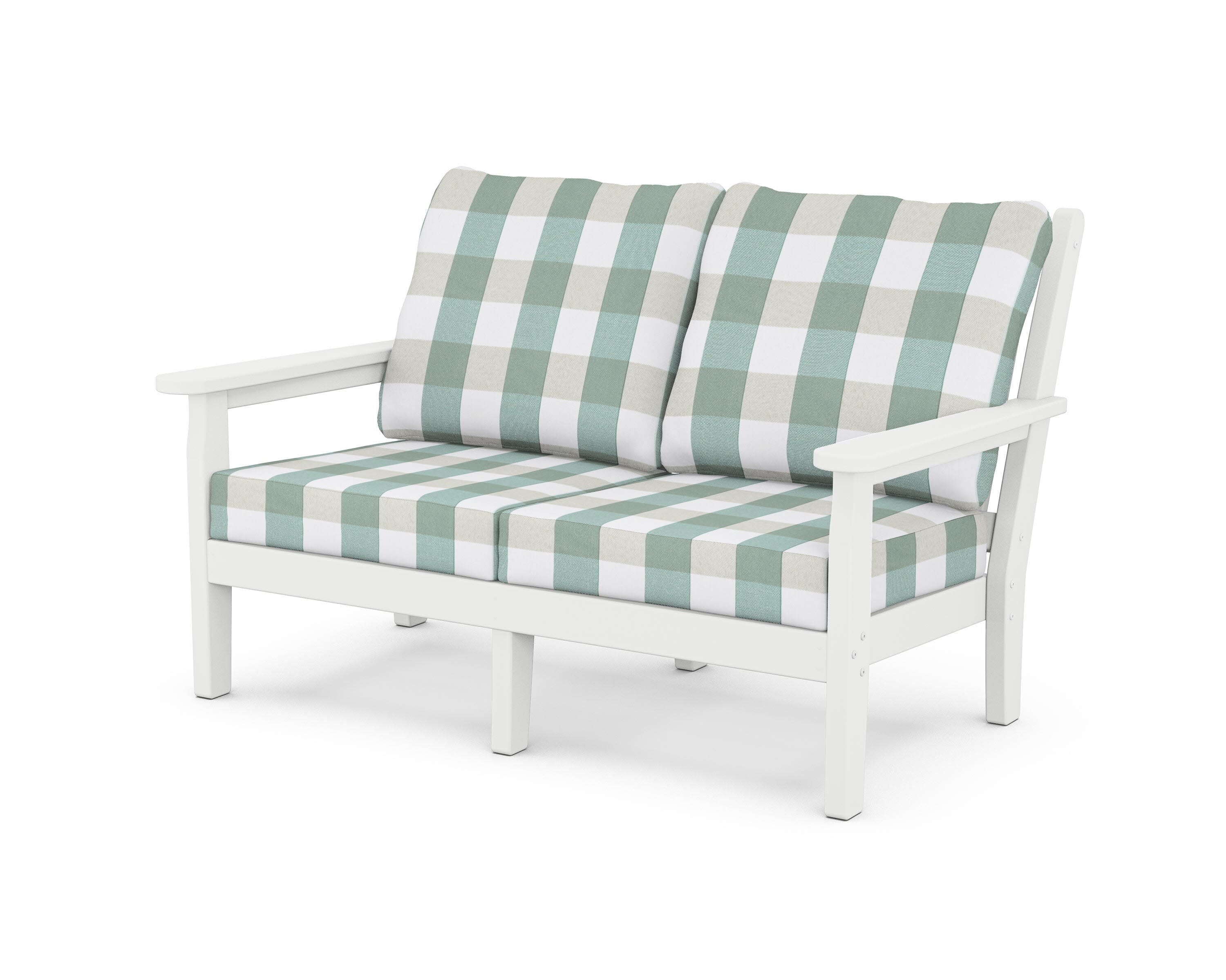 Chippendale Deep Seating Loveseat in White / Buffalo Plaid Glacier Spa