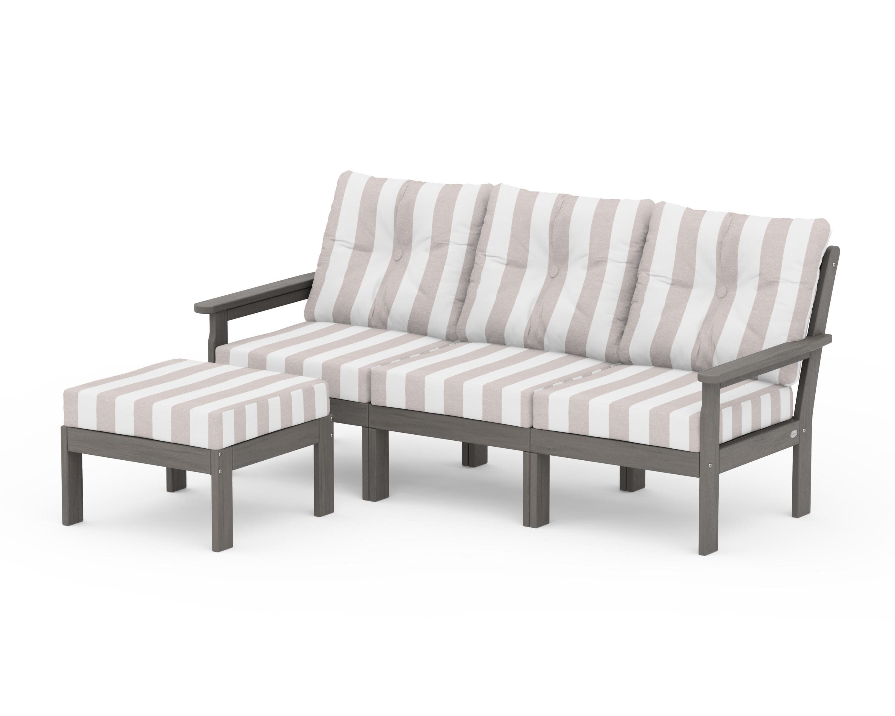 Vineyard 4-Piece Sectional with Ottoman in Driftwood / Cabana Stripe Dune Burlap