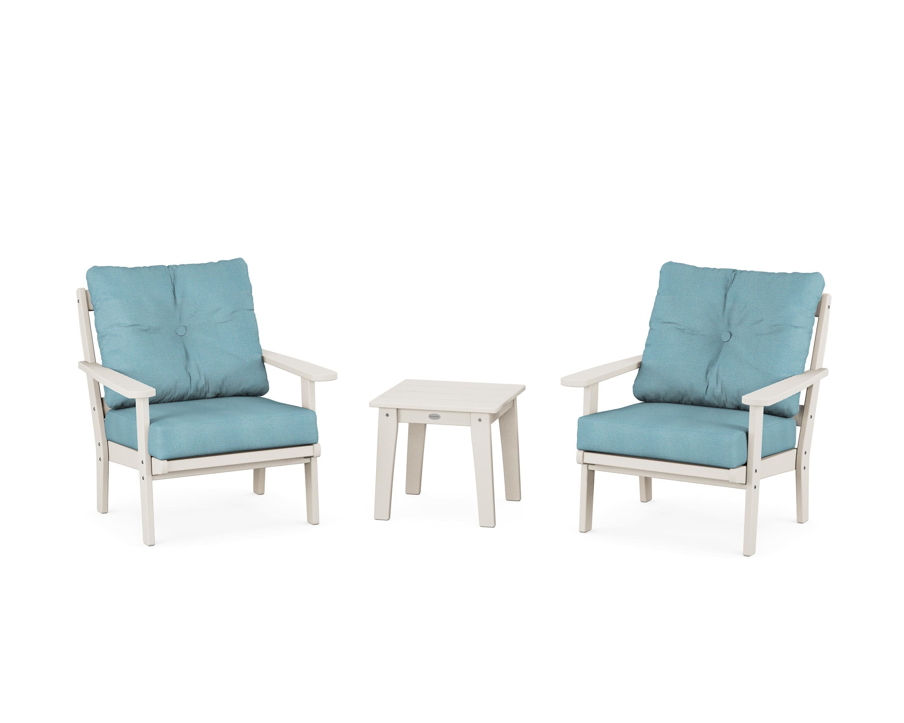 Mission 3-Piece Deep Seating Set in Sand / Lattice Sky Blue