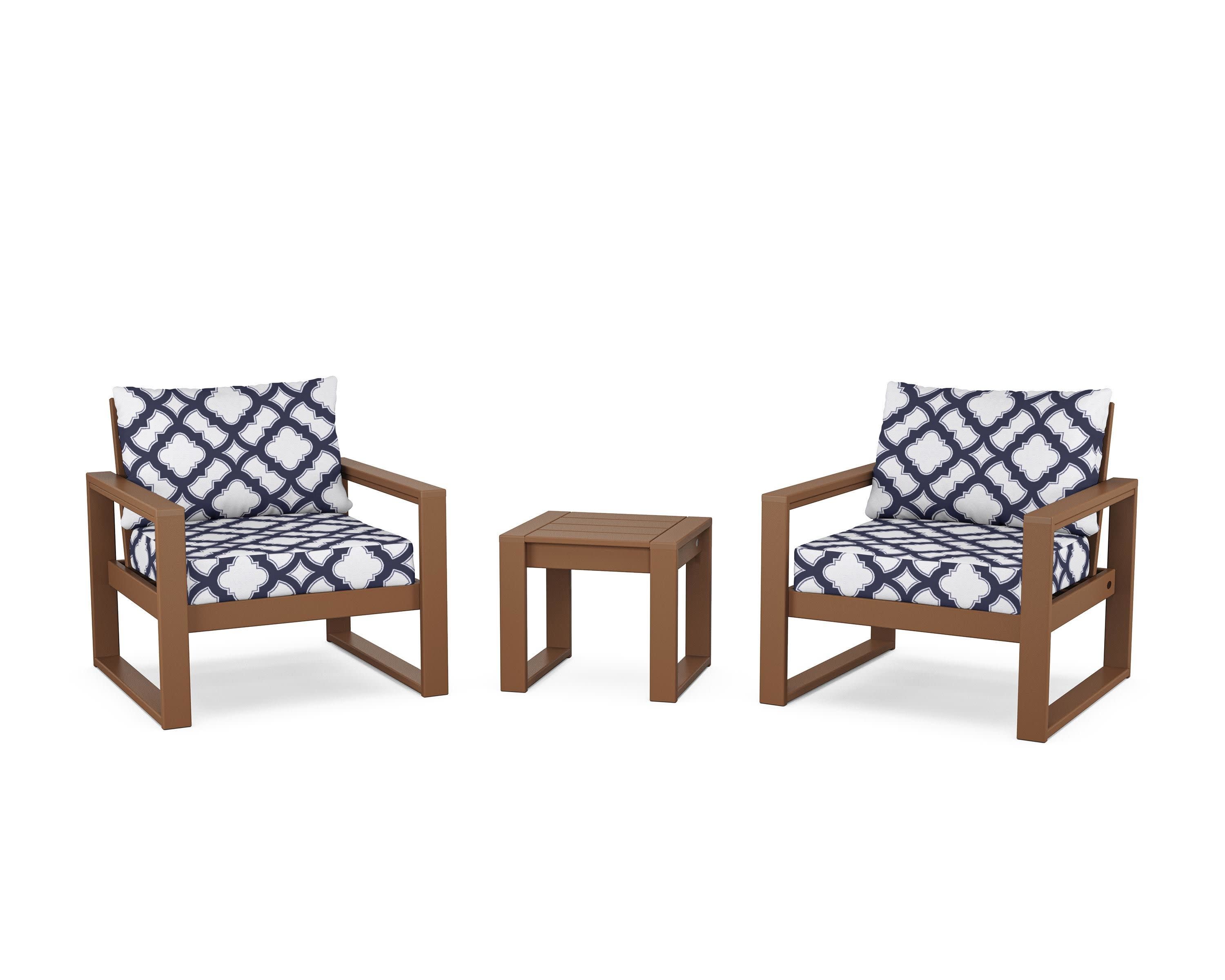 EDGE Sectional 3-Piece Deep Seating Set in Teak / Trellis Navy
