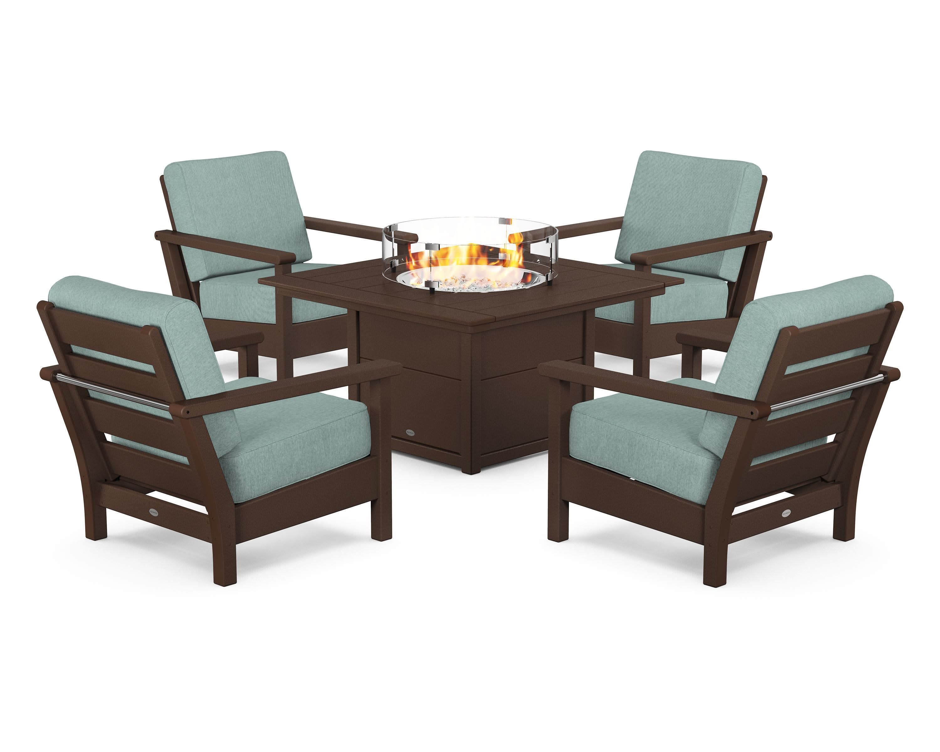 Harbour 5-Piece Conversation Set with Fire Pit Table in Mahogany / Glacier Spa