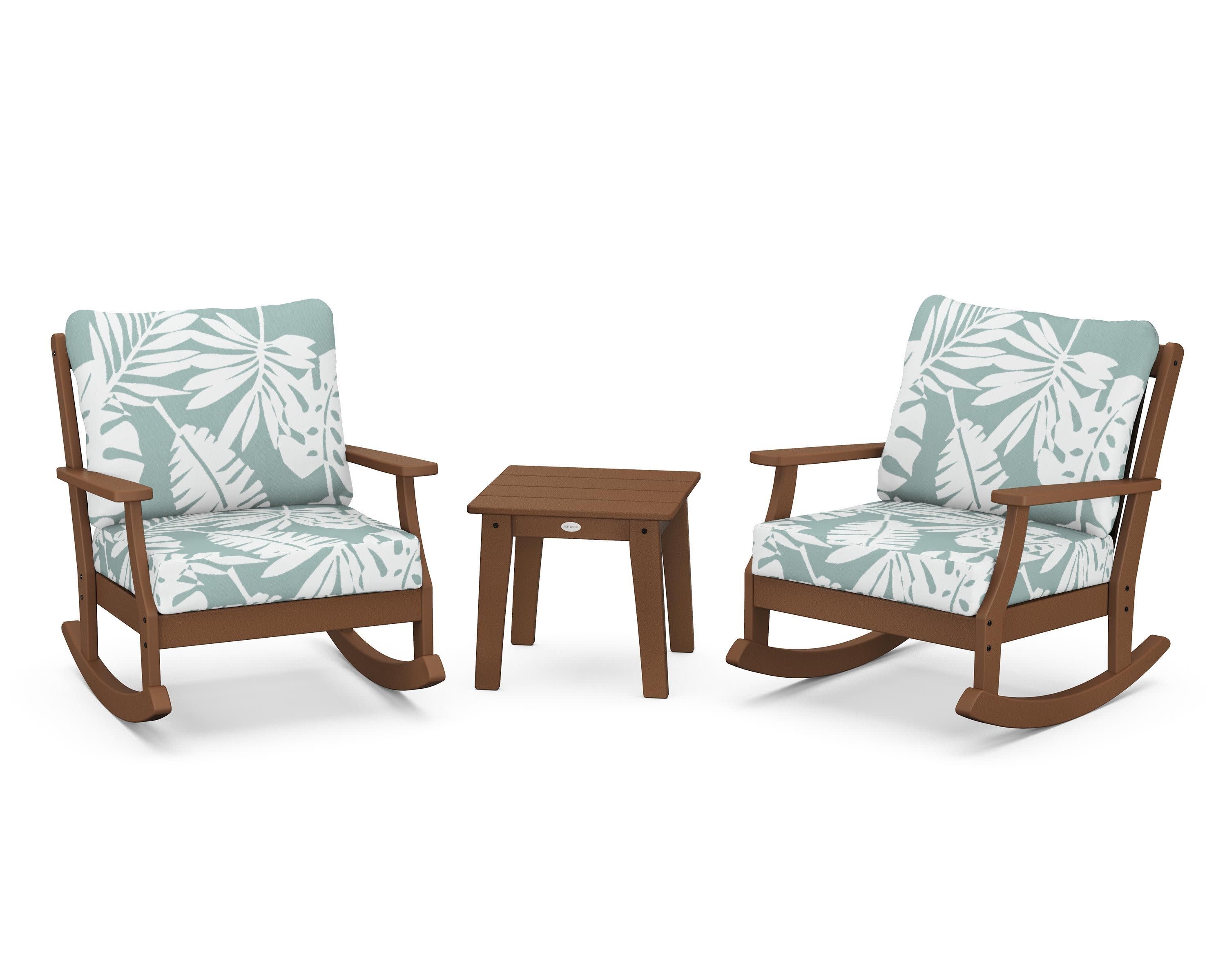Braxton 3-Piece Deep Seating Rocker Set in Teak / Leaf Glacier Spa