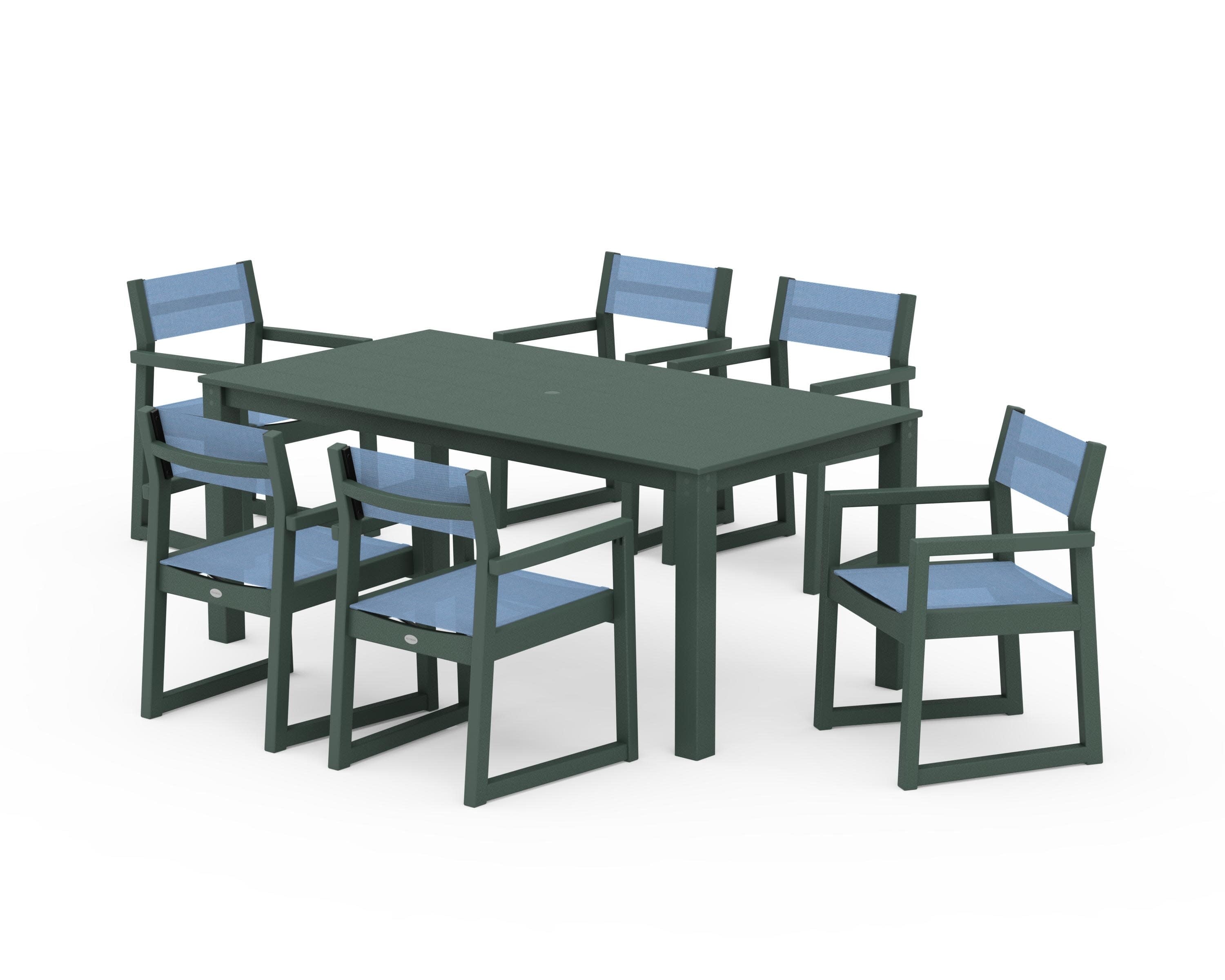 EDGE Sling Arm Chair 7-Piece Parsons Dining Set in Green / Poolside Sling