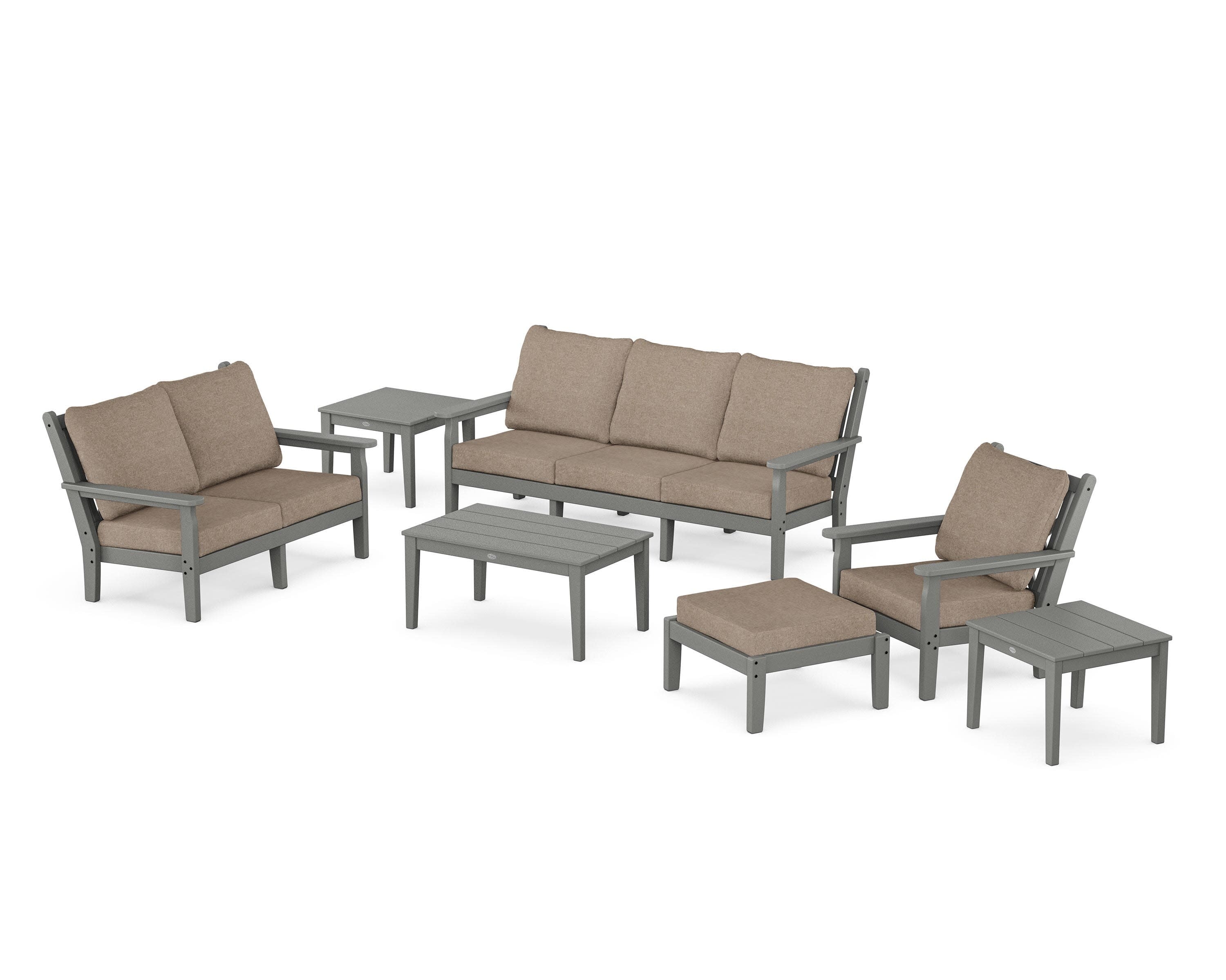 Chippendale 7-Piece Deep Seating Set in Slate Grey / Spiced Burlap
