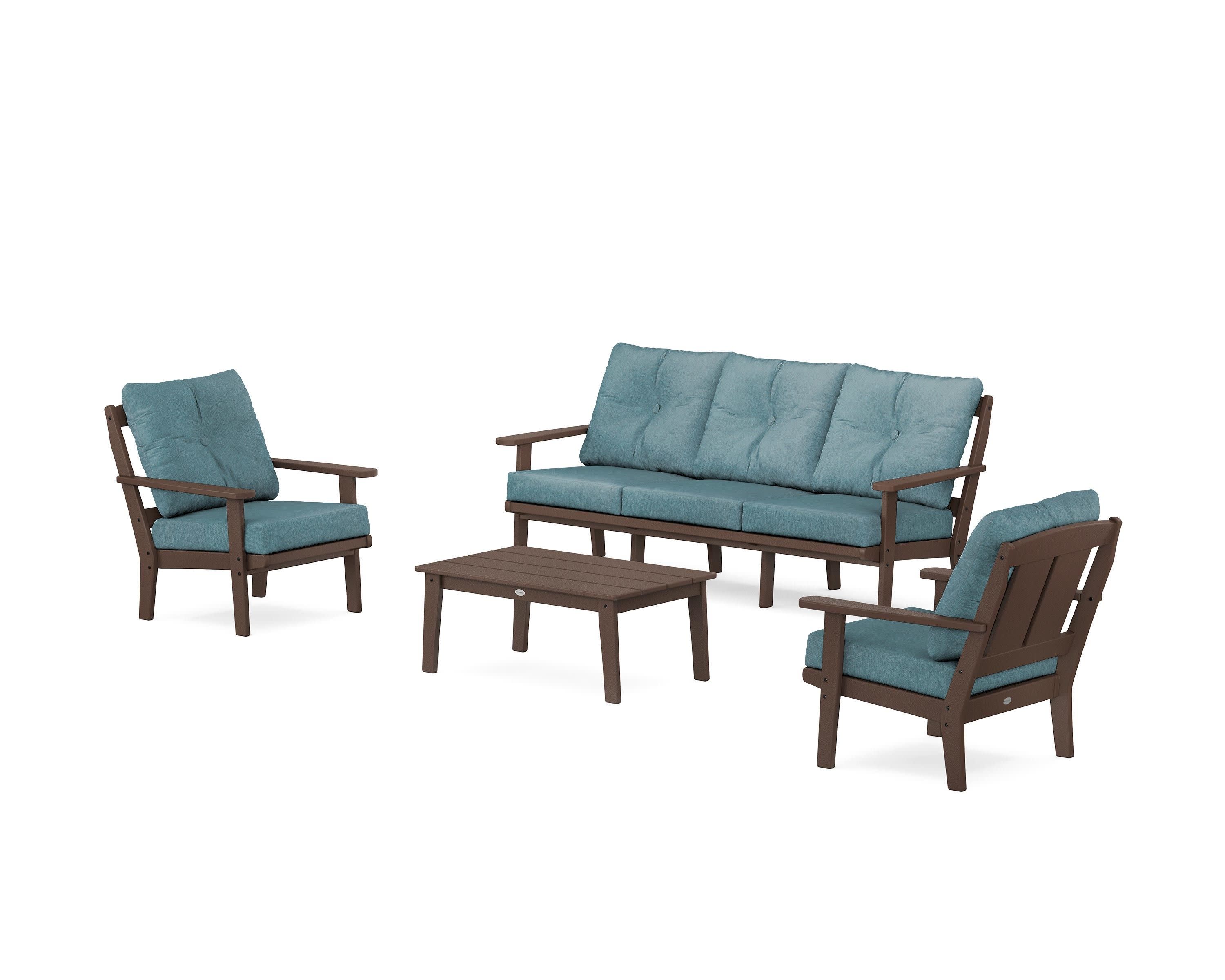 Mission 4-Piece Deep Seating Set with Sofa in Mahogany / Ocean Teal